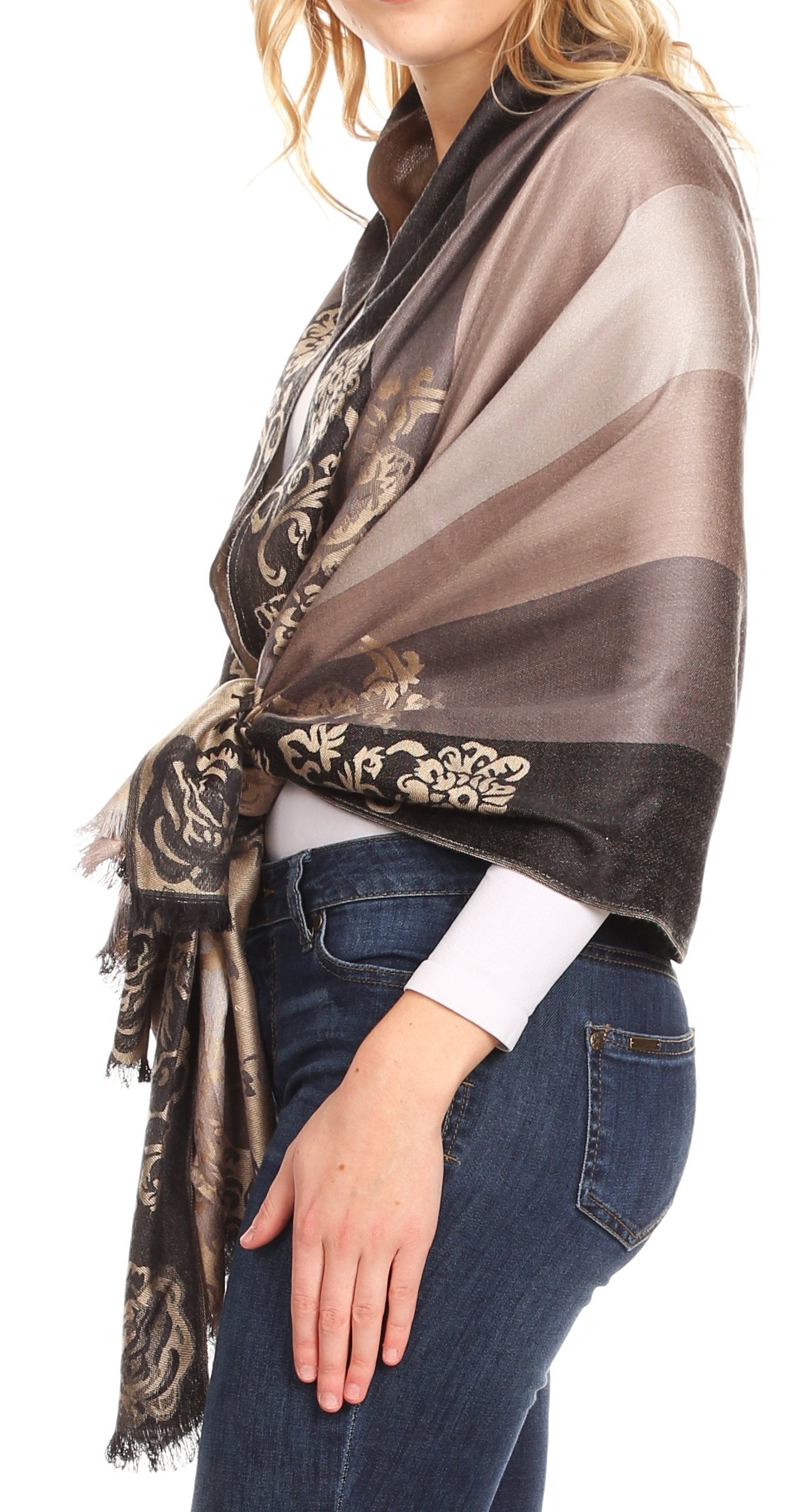 Sakkas Damari Women's Silky Soft Reversible Border Woven Pashmina Scarf Shawl Wrap - Concordia Style Boutique