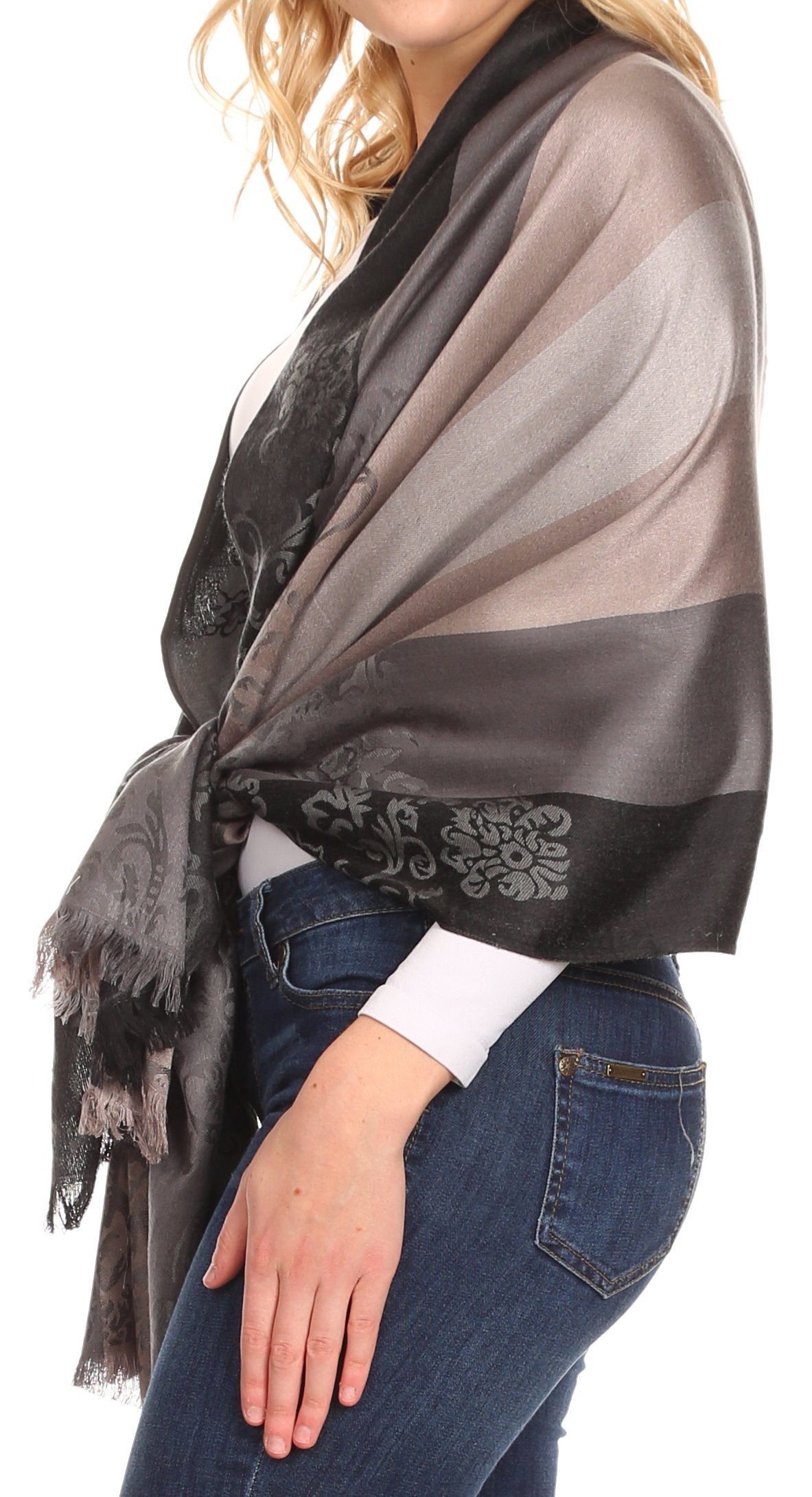 Sakkas Damari Women's Silky Soft Reversible Border Woven Pashmina Scarf Shawl Wrap - Concordia Style Boutique