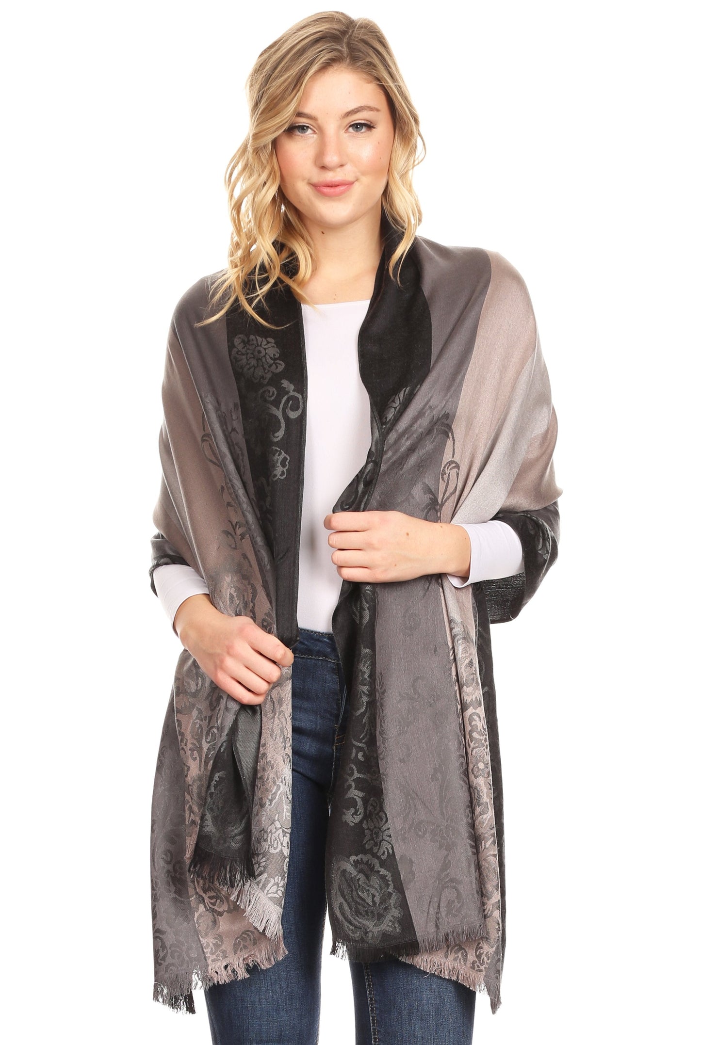 Sakkas Damari Women's Silky Soft Reversible Border Woven Pashmina Scarf Shawl Wrap - Concordia Style Boutique