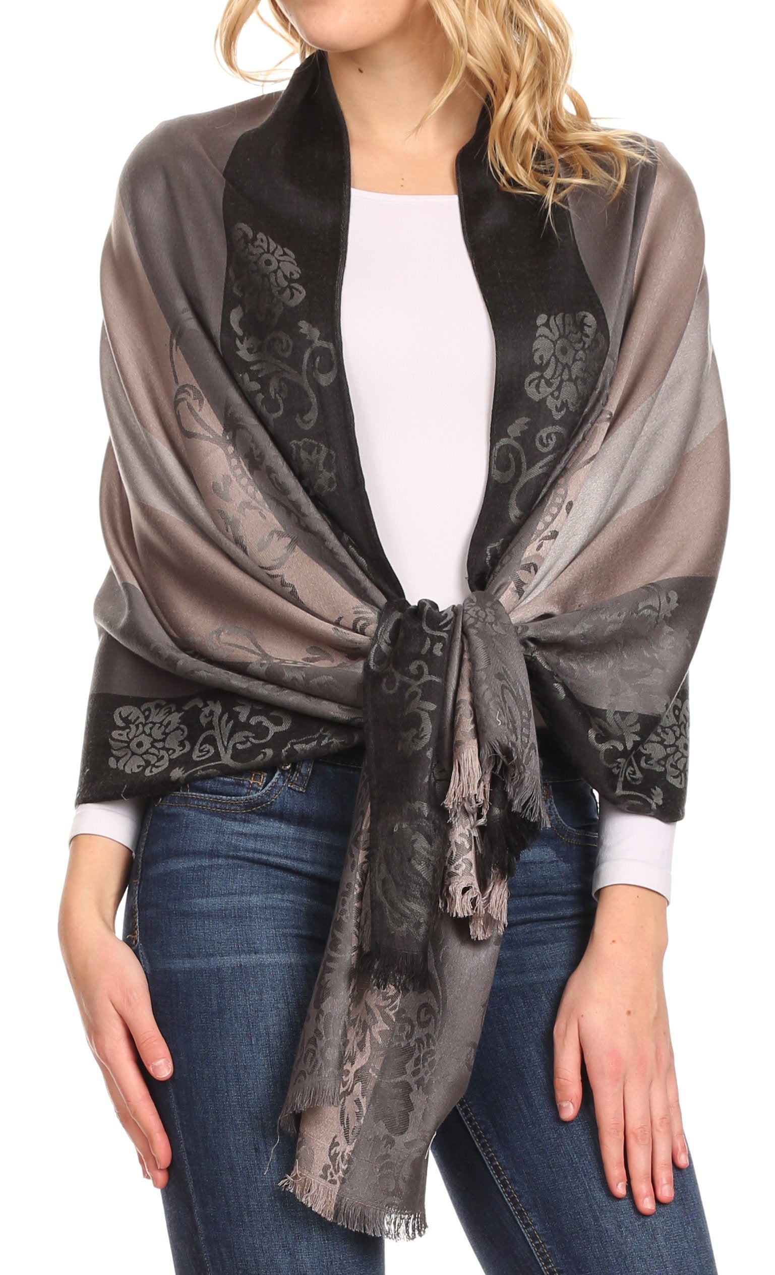 Sakkas Damari Women's Silky Soft Reversible Border Woven Pashmina Scarf Shawl Wrap - Concordia Style Boutique