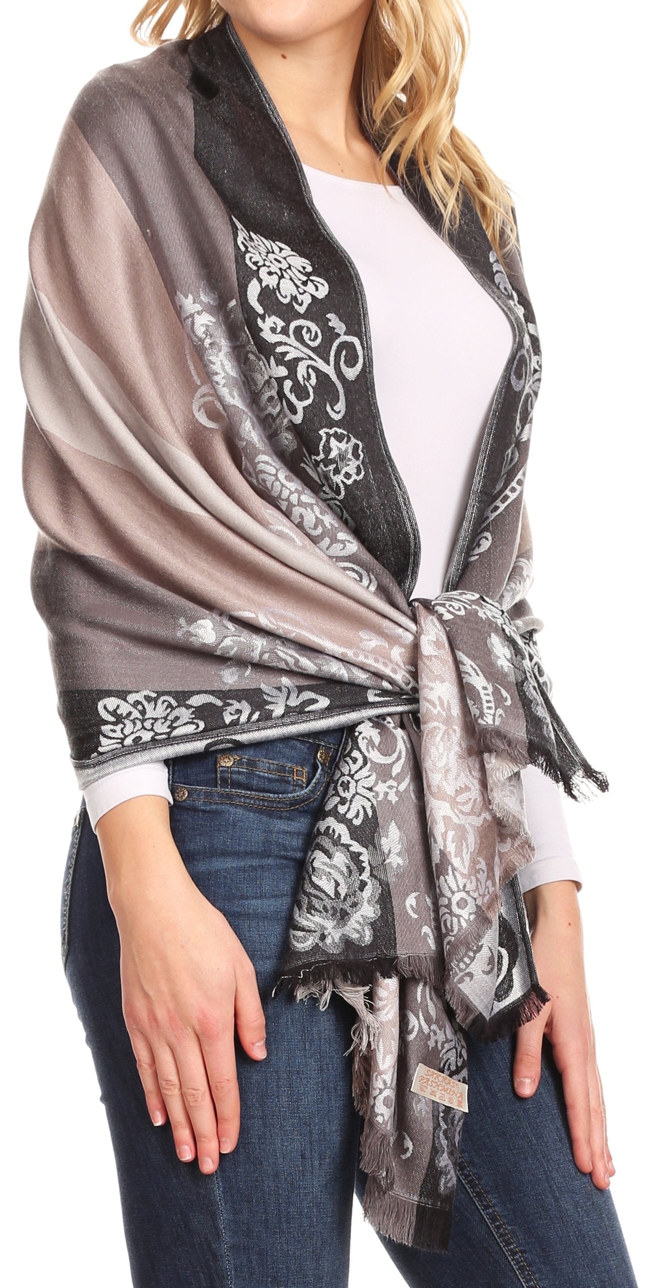 Sakkas Damari Women's Silky Soft Reversible Border Woven Pashmina Scarf Shawl Wrap - Concordia Style Boutique