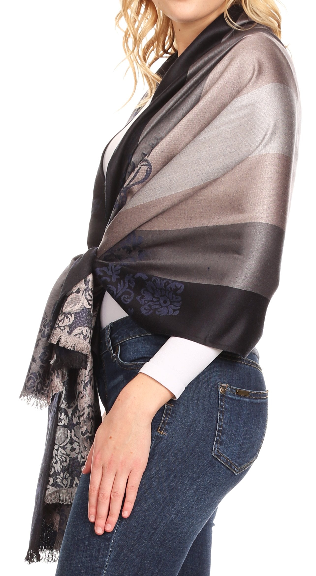 Sakkas Damari Women's Silky Soft Reversible Border Woven Pashmina Scarf Shawl Wrap - Concordia Style Boutique