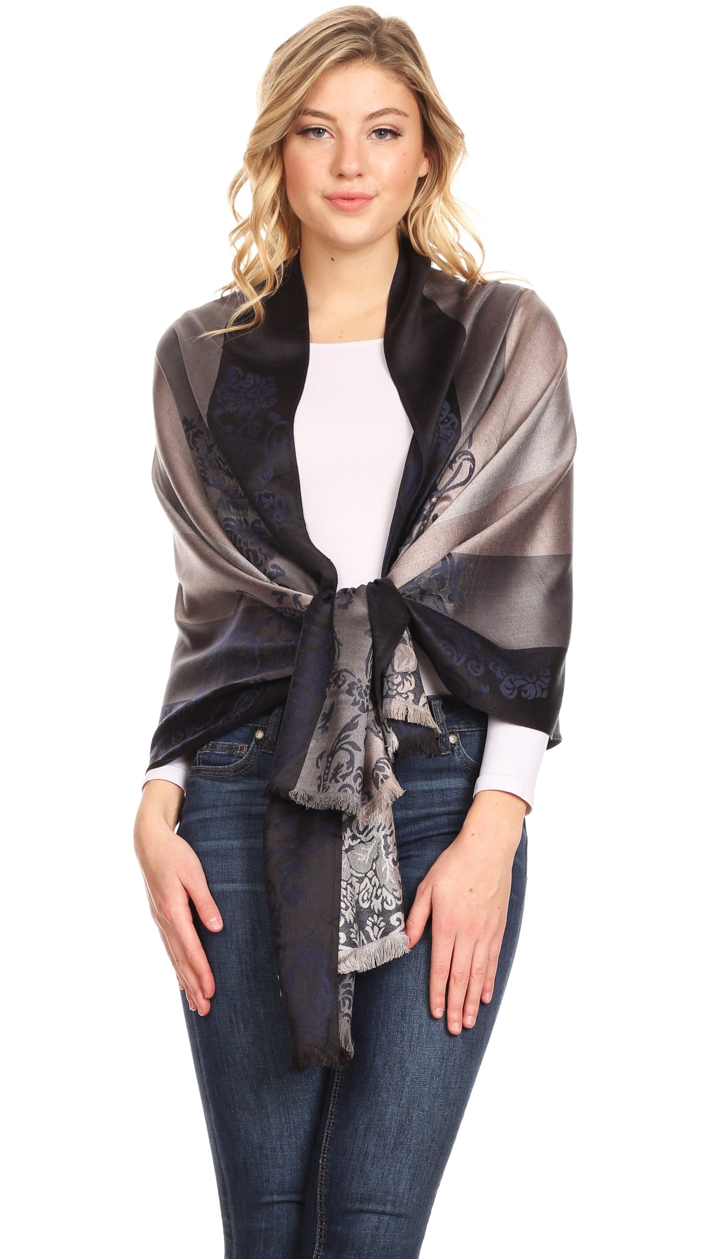 Sakkas Damari Women's Silky Soft Reversible Border Woven Pashmina Scarf Shawl Wrap - Concordia Style Boutique