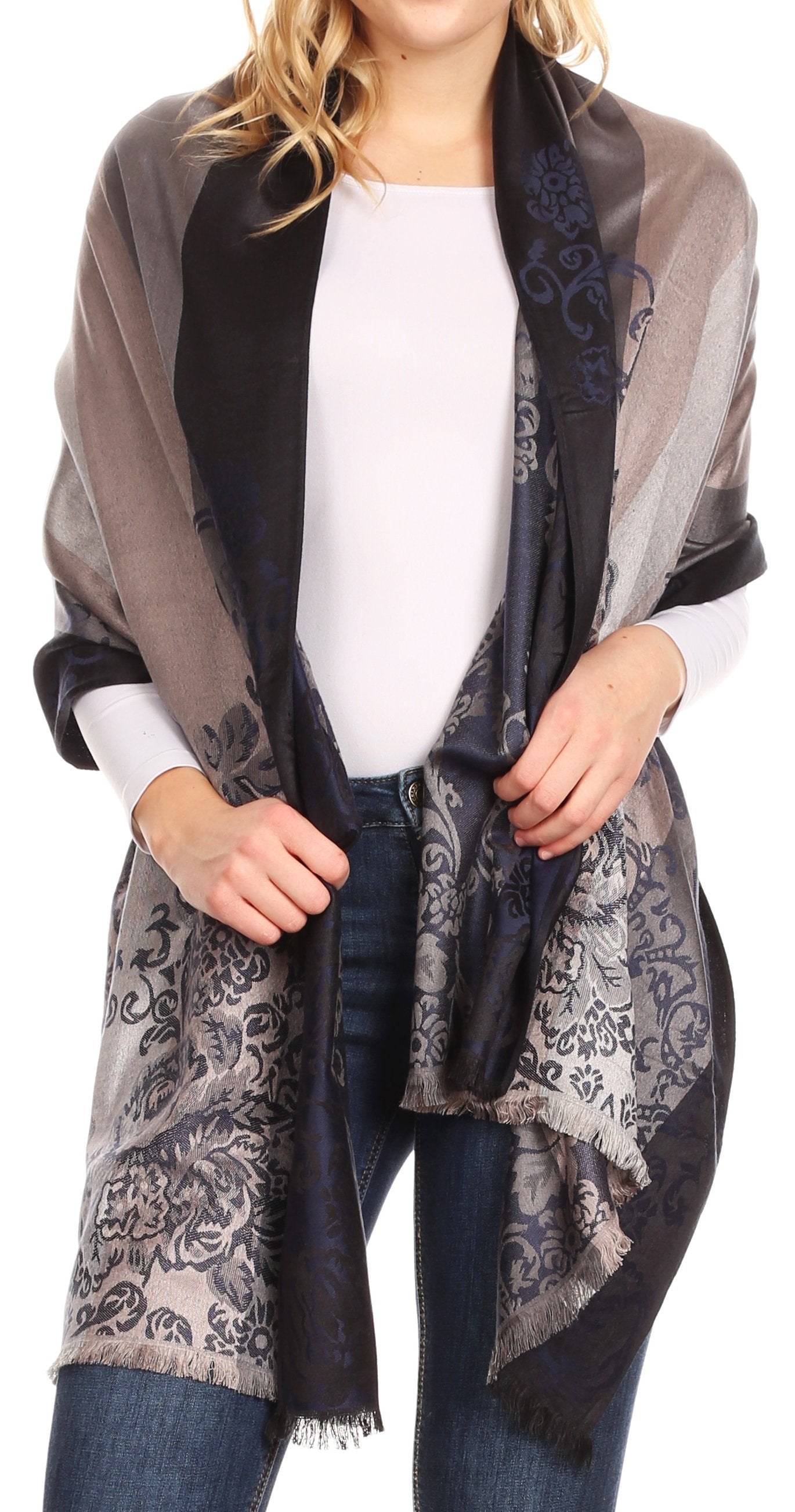 Sakkas Damari Women's Silky Soft Reversible Border Woven Pashmina Scarf Shawl Wrap - Concordia Style Boutique
