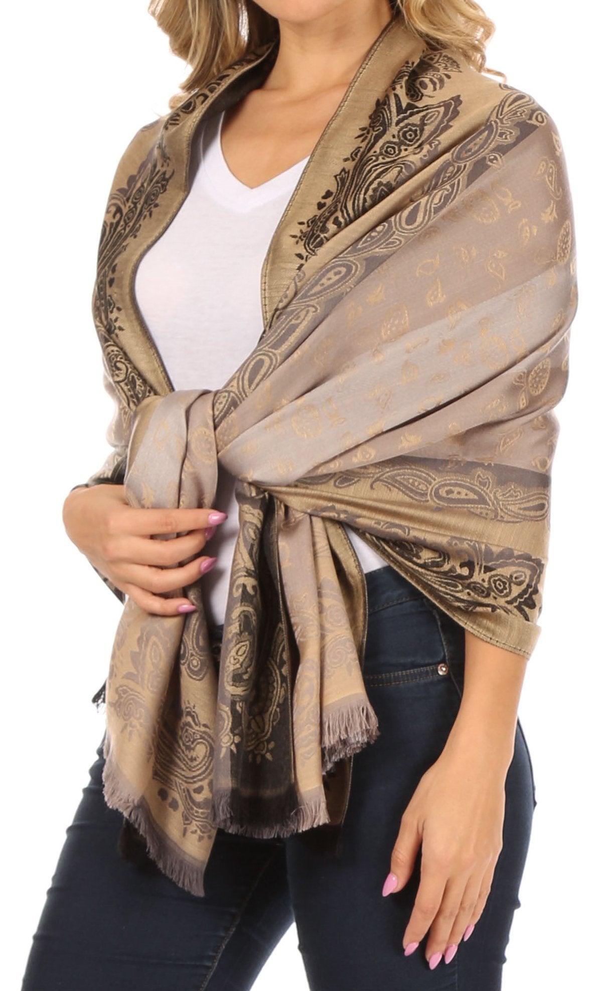 Sakkas Alessa Women's Silky Soft Reversible PaisleyPrint Pashmina Scarf Shawl Wrap - Concordia Style Boutique