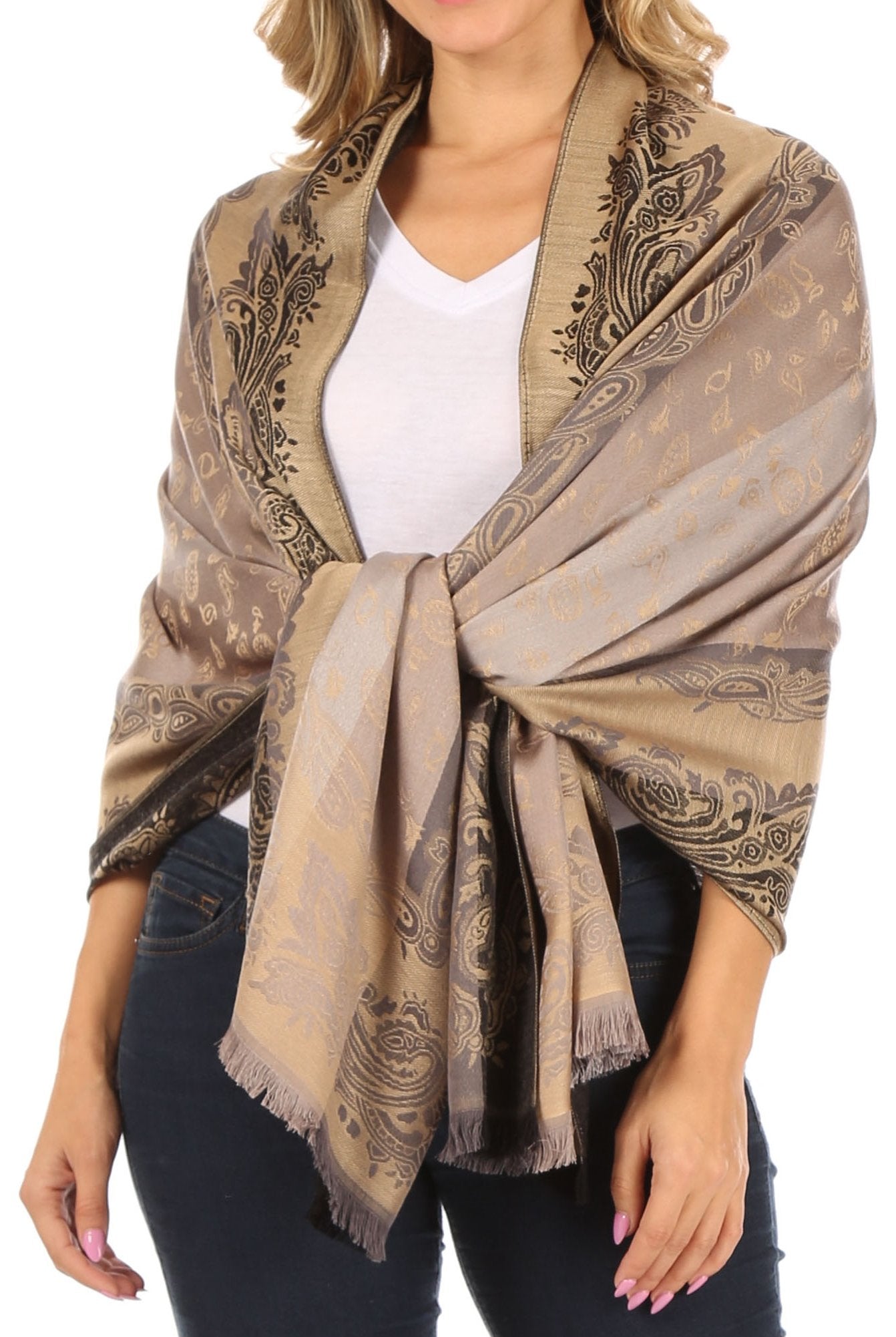 Sakkas Alessa Women's Silky Soft Reversible PaisleyPrint Pashmina Scarf Shawl Wrap - Concordia Style Boutique