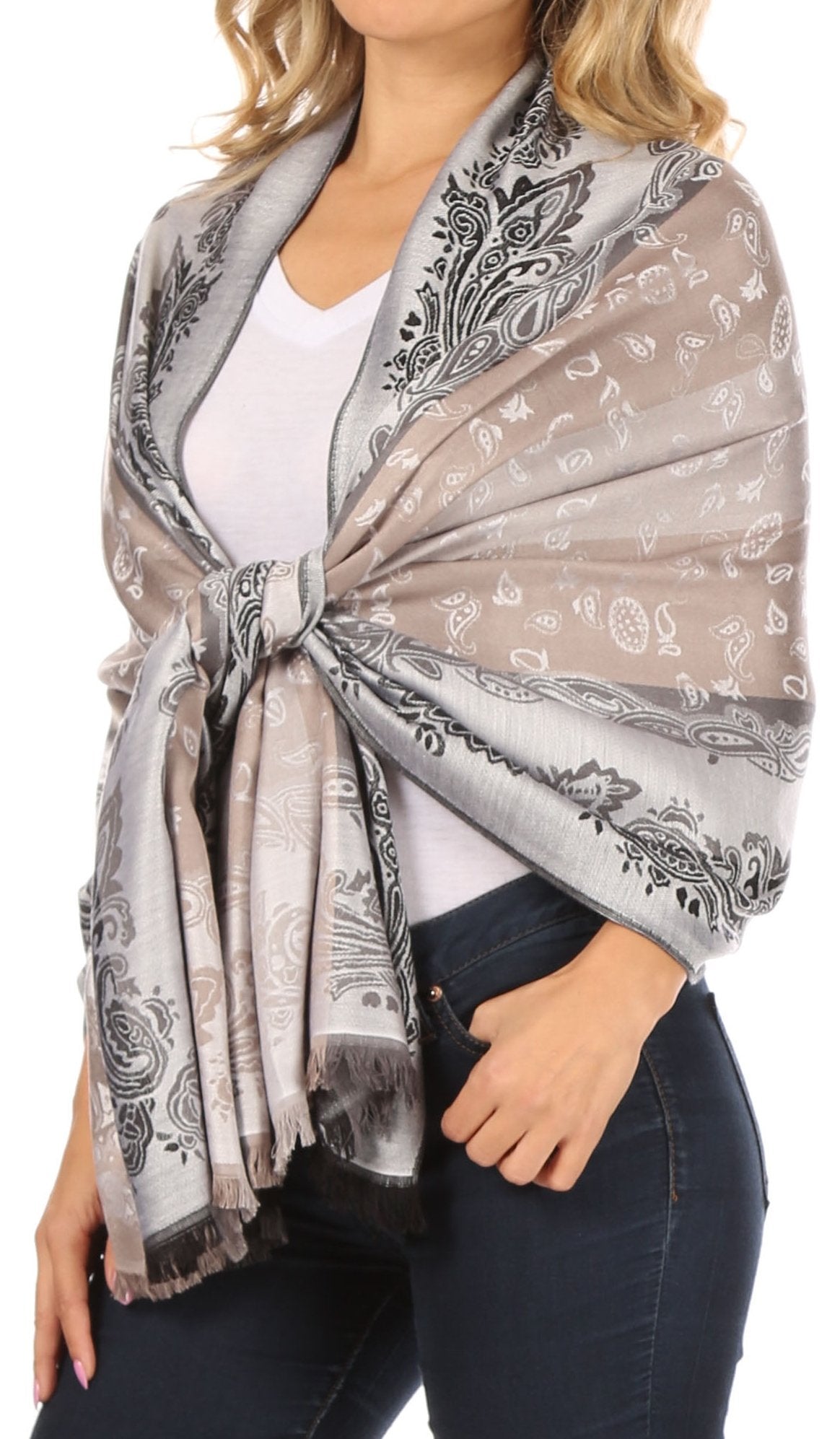 Sakkas Alessa Women's Silky Soft Reversible PaisleyPrint Pashmina Scarf Shawl Wrap - Concordia Style Boutique