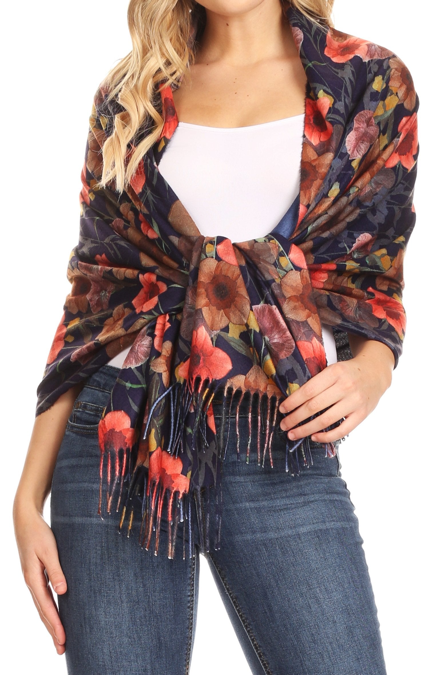 Sakkas Oria Women's Soft Lightweight Colorful Printed Shawl Scarf Wrap Stole - Concordia Style Boutique
