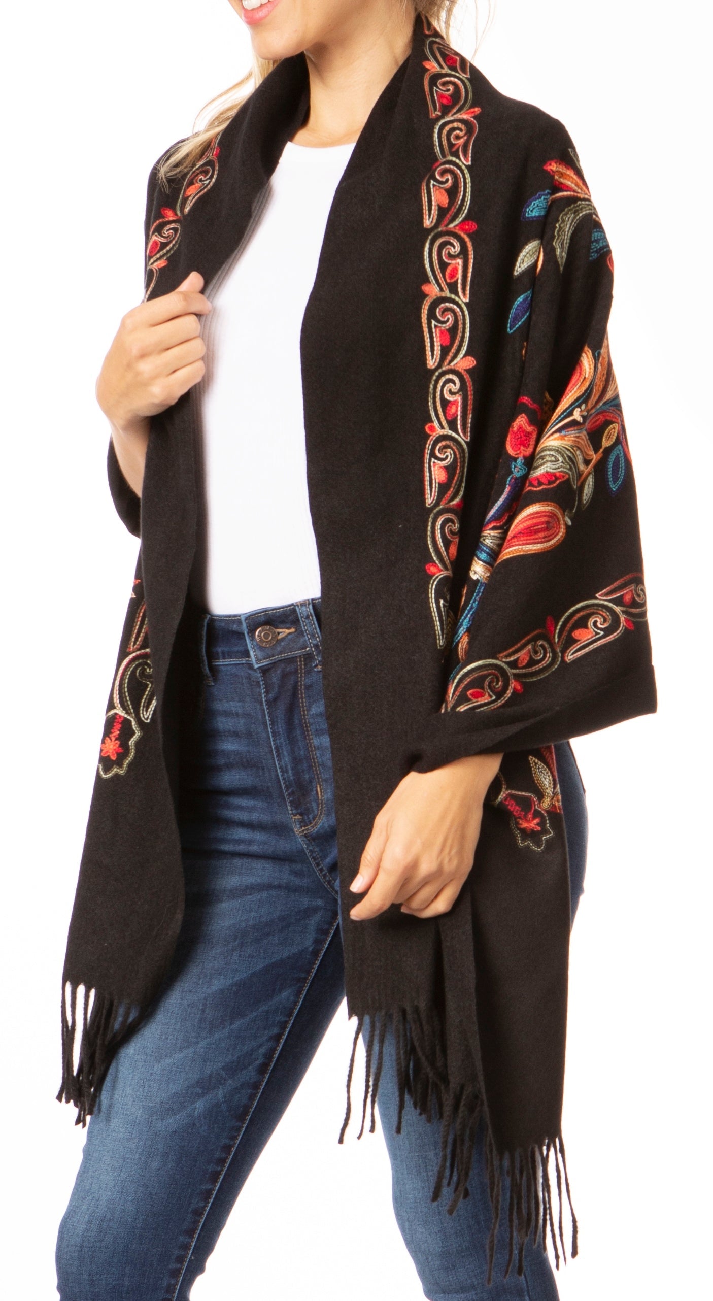 Sakkas Ginata Women's Large Casual Super Soft Embroidery Scarf Shawl Wrap Stole - Concordia Style Boutique