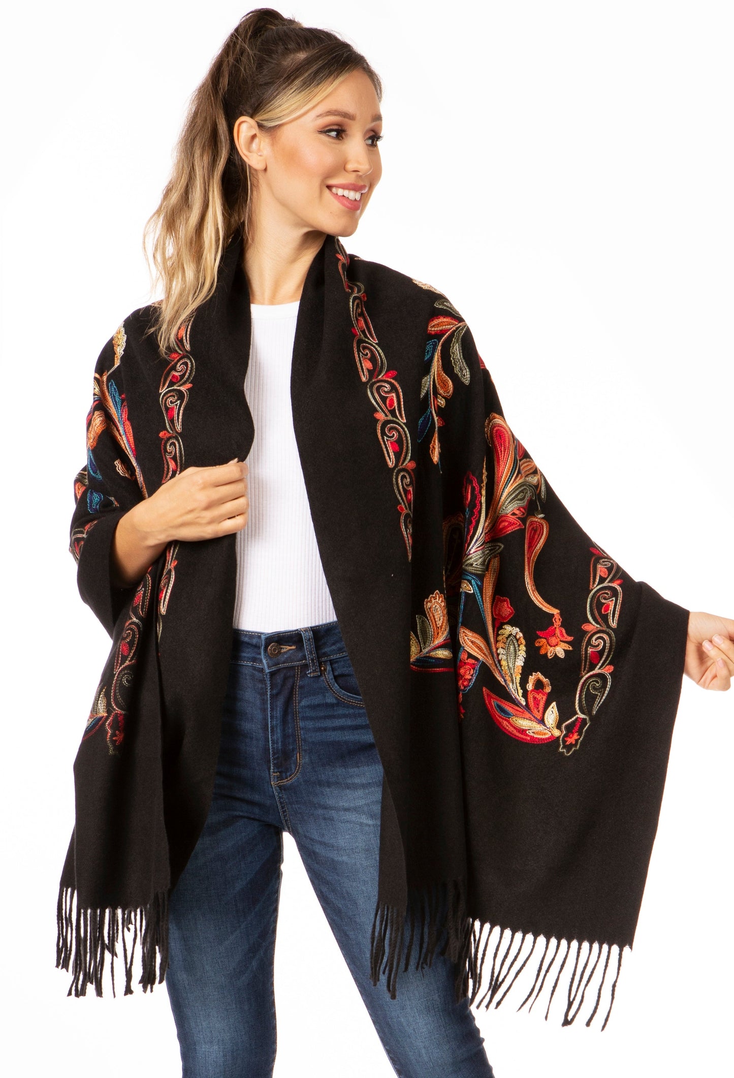 Sakkas Ginata Women's Large Casual Super Soft Embroidery Scarf Shawl Wrap Stole - Concordia Style Boutique