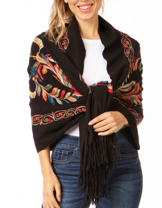 Sakkas Ginata Women's Large Casual Super Soft Embroidery Scarf Shawl Wrap Stole - Concordia Style Boutique