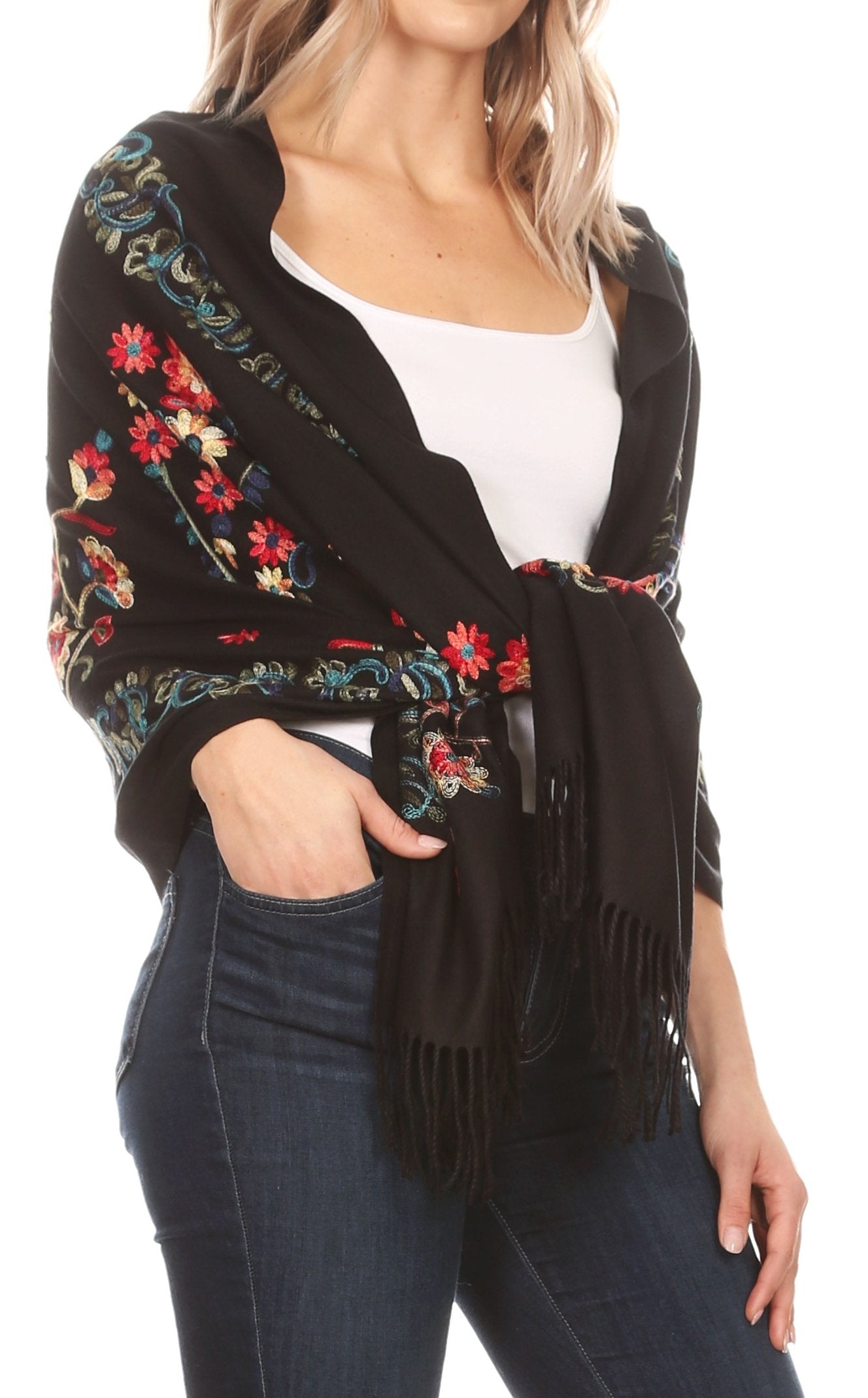 Sakkas Ginata Women's Large Casual Super Soft Embroidery Scarf Shawl Wrap Stole - Concordia Style Boutique