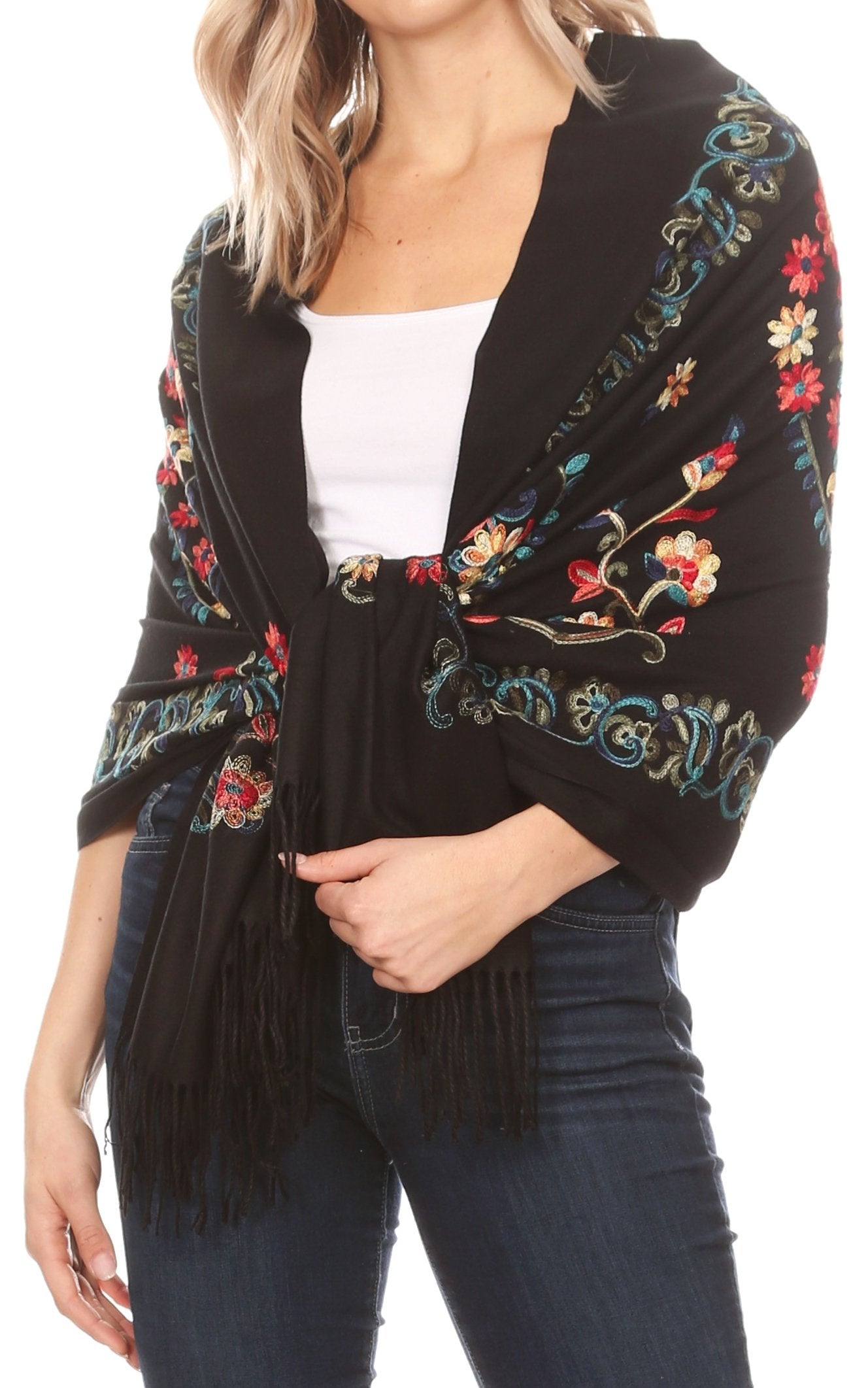 Sakkas Ginata Women's Large Casual Super Soft Embroidery Scarf Shawl Wrap Stole - Concordia Style Boutique