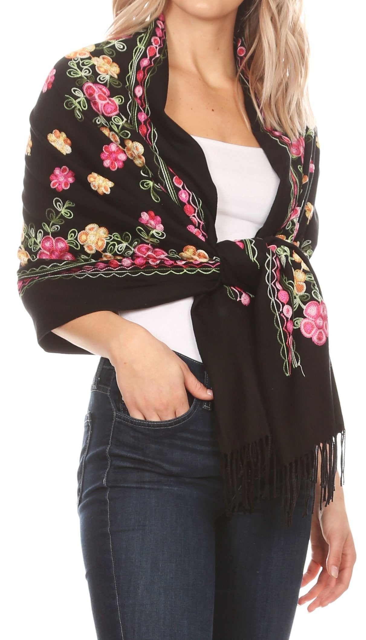 Sakkas Ginata Women's Large Casual Super Soft Embroidery Scarf Shawl Wrap Stole - Concordia Style Boutique