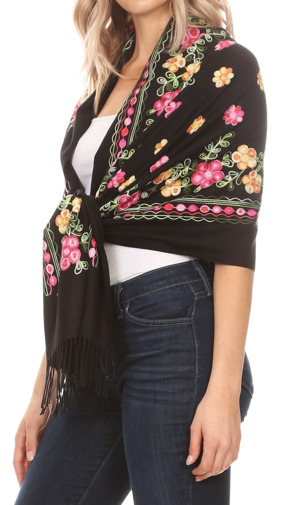 Sakkas Ginata Women's Large Casual Super Soft Embroidery Scarf Shawl Wrap Stole - Concordia Style Boutique