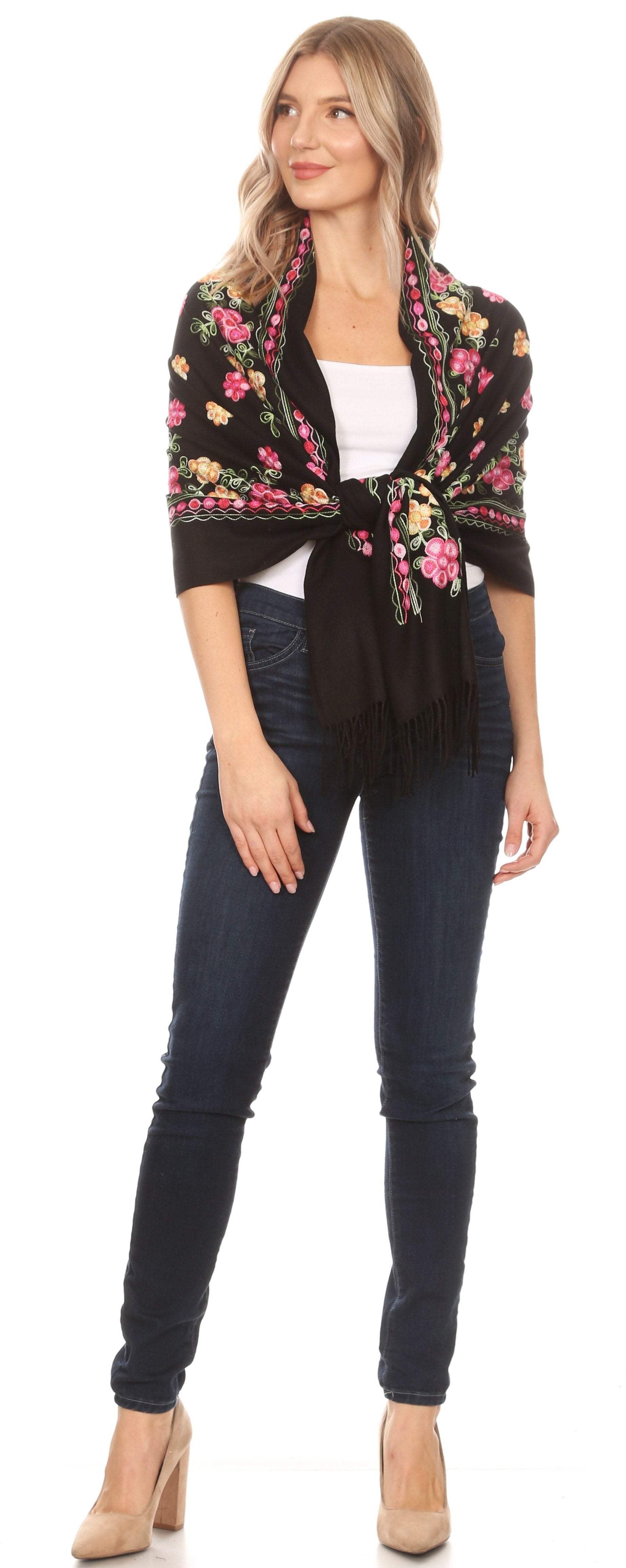 Sakkas Ginata Women's Large Casual Super Soft Embroidery Scarf Shawl Wrap Stole - Concordia Style Boutique