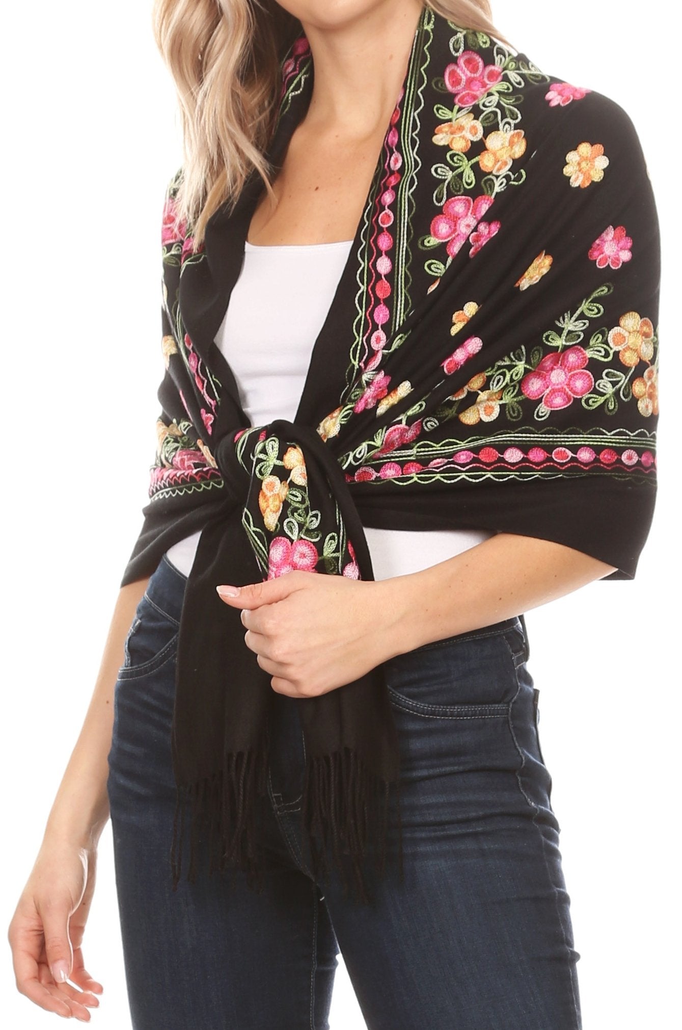 Sakkas Ginata Women's Large Casual Super Soft Embroidery Scarf Shawl Wrap Stole - Concordia Style Boutique