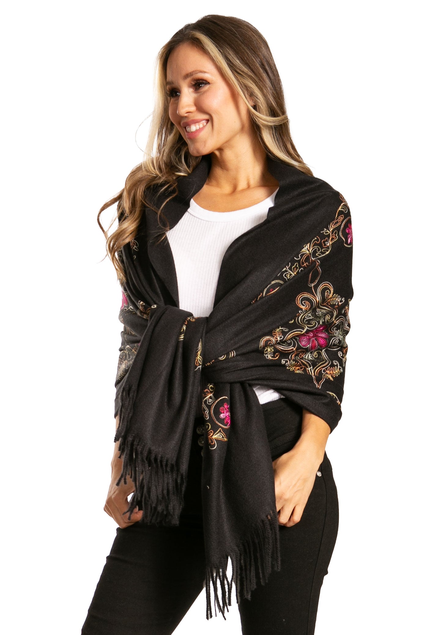 Sakkas Ginata Women's Large Casual Super Soft Embroidery Scarf Shawl Wrap Stole - Concordia Style Boutique