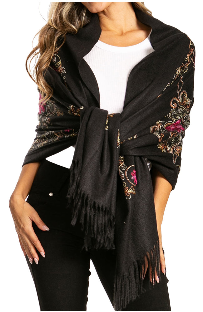 Sakkas Ginata Women's Large Casual Super Soft Embroidery Scarf Shawl Wrap Stole - Concordia Style Boutique