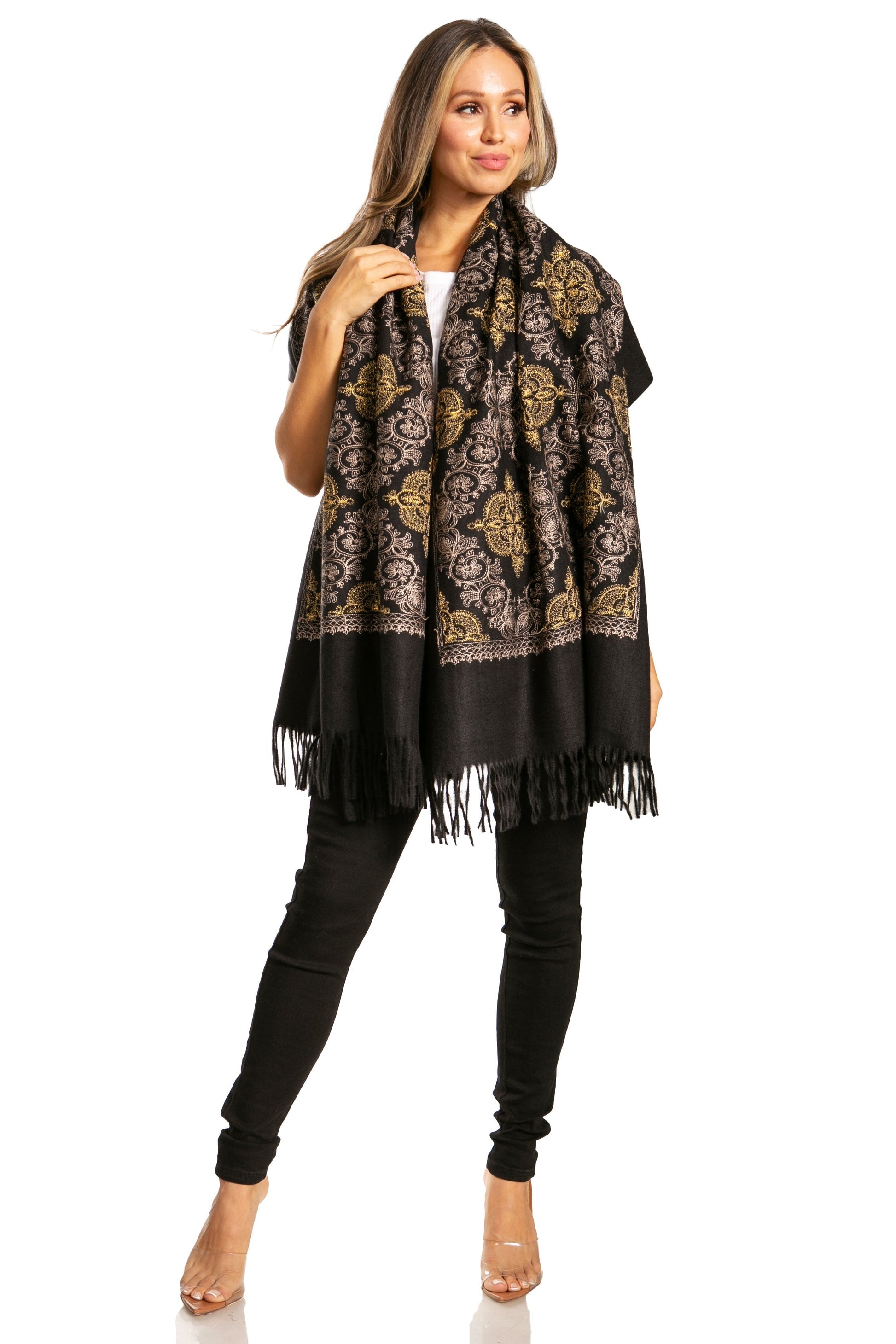 Sakkas Ginata Women's Large Casual Super Soft Embroidery Scarf Shawl Wrap Stole - Concordia Style Boutique