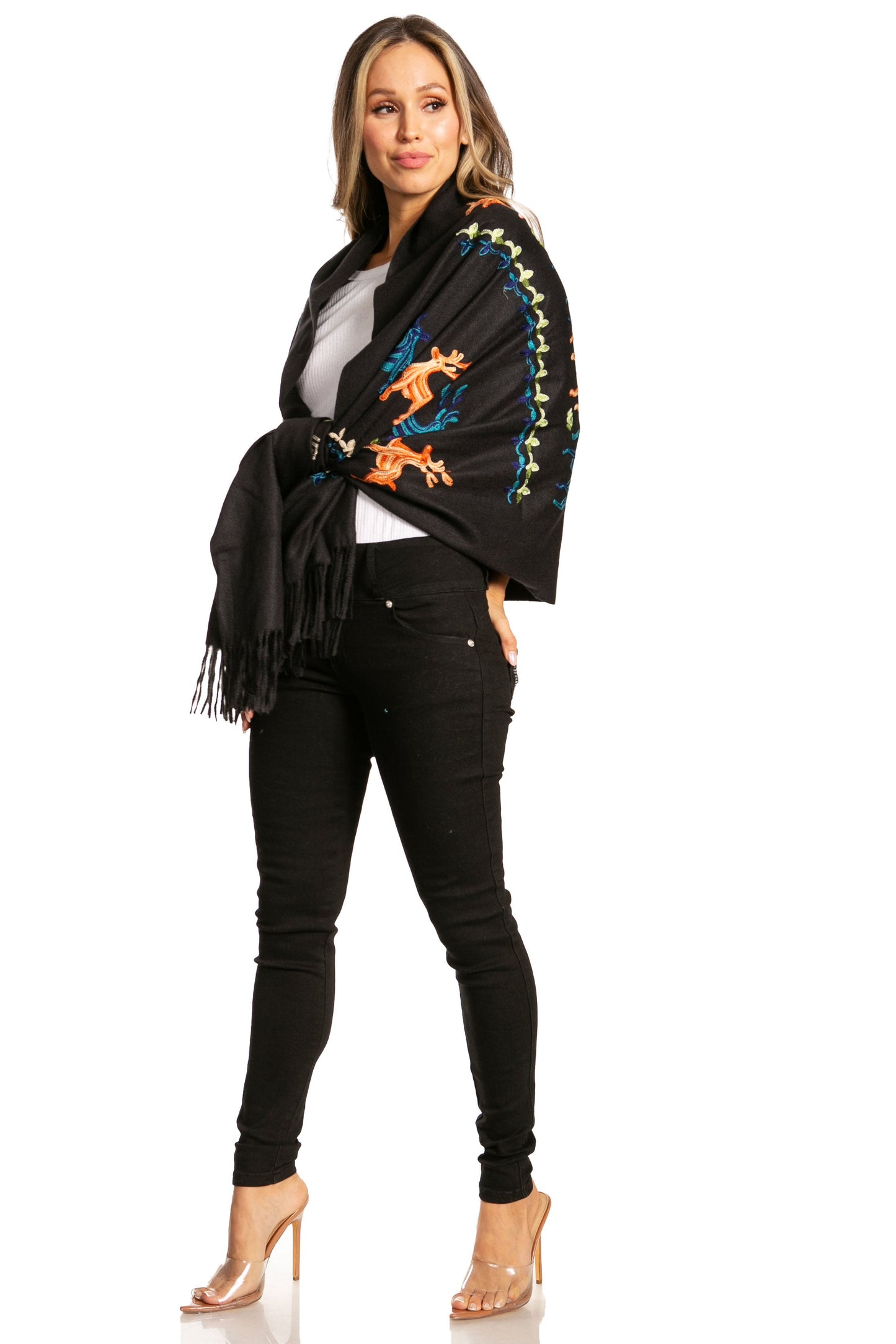 Sakkas Ginata Women's Large Casual Super Soft Embroidery Scarf Shawl Wrap Stole - Concordia Style Boutique