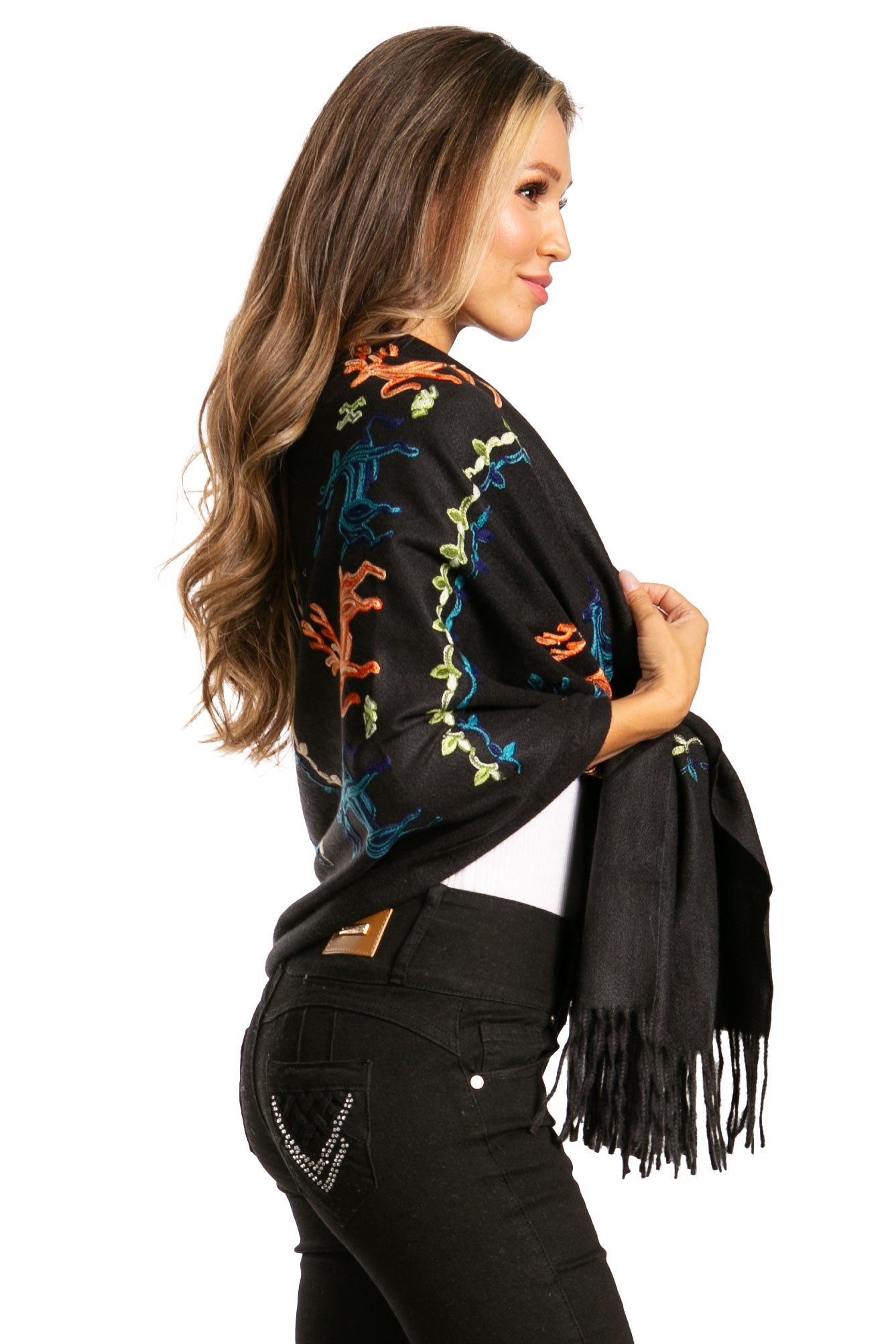 Sakkas Ginata Women's Large Casual Super Soft Embroidery Scarf Shawl Wrap Stole - Concordia Style Boutique