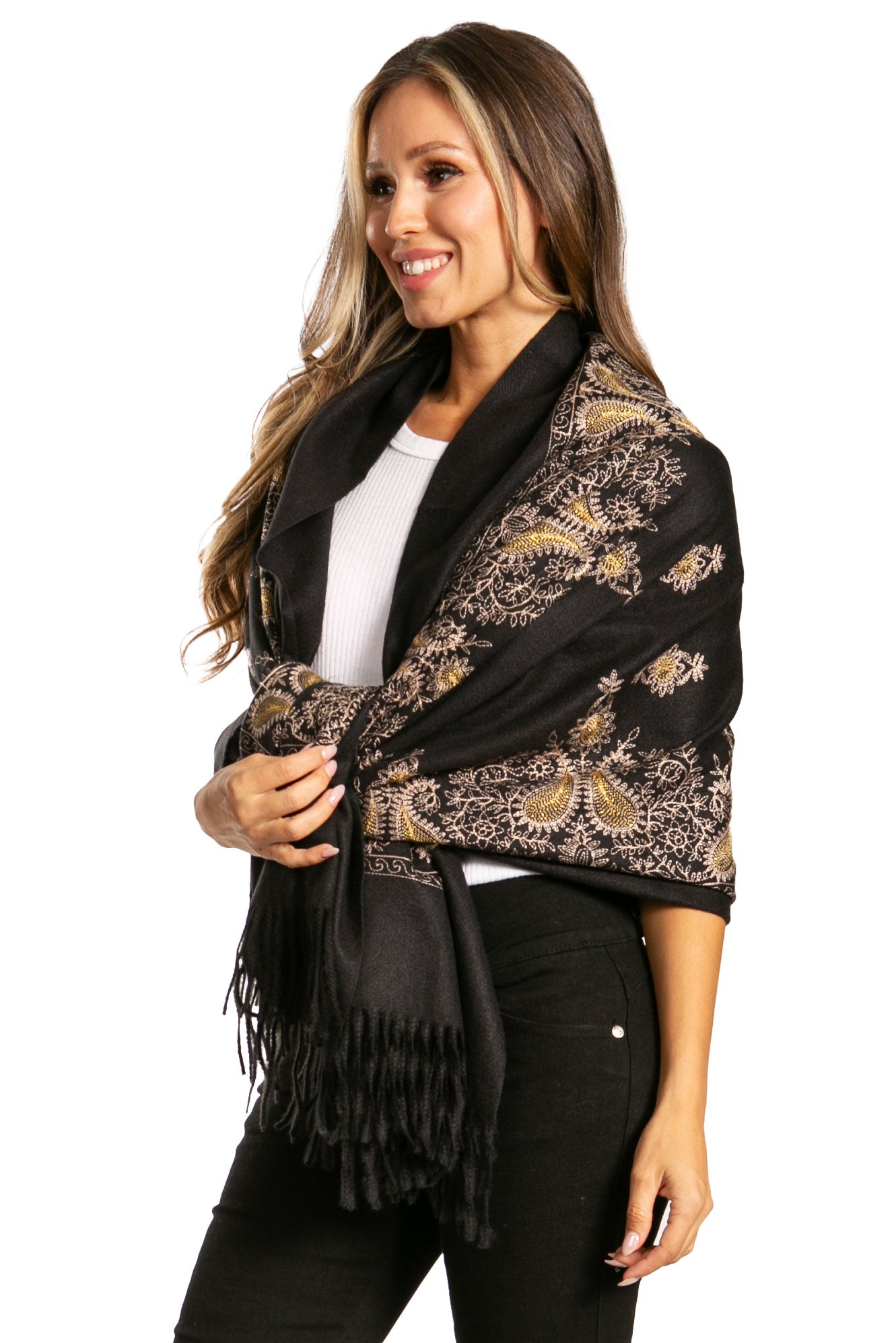 Sakkas Ginata Women's Large Casual Super Soft Embroidery Scarf Shawl Wrap Stole - Concordia Style Boutique