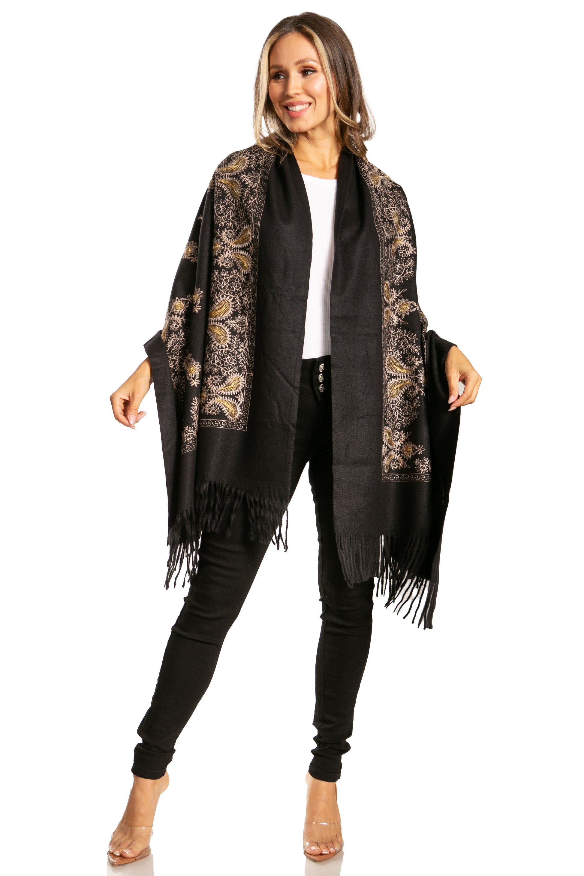 Sakkas Ginata Women's Large Casual Super Soft Embroidery Scarf Shawl Wrap Stole - Concordia Style Boutique