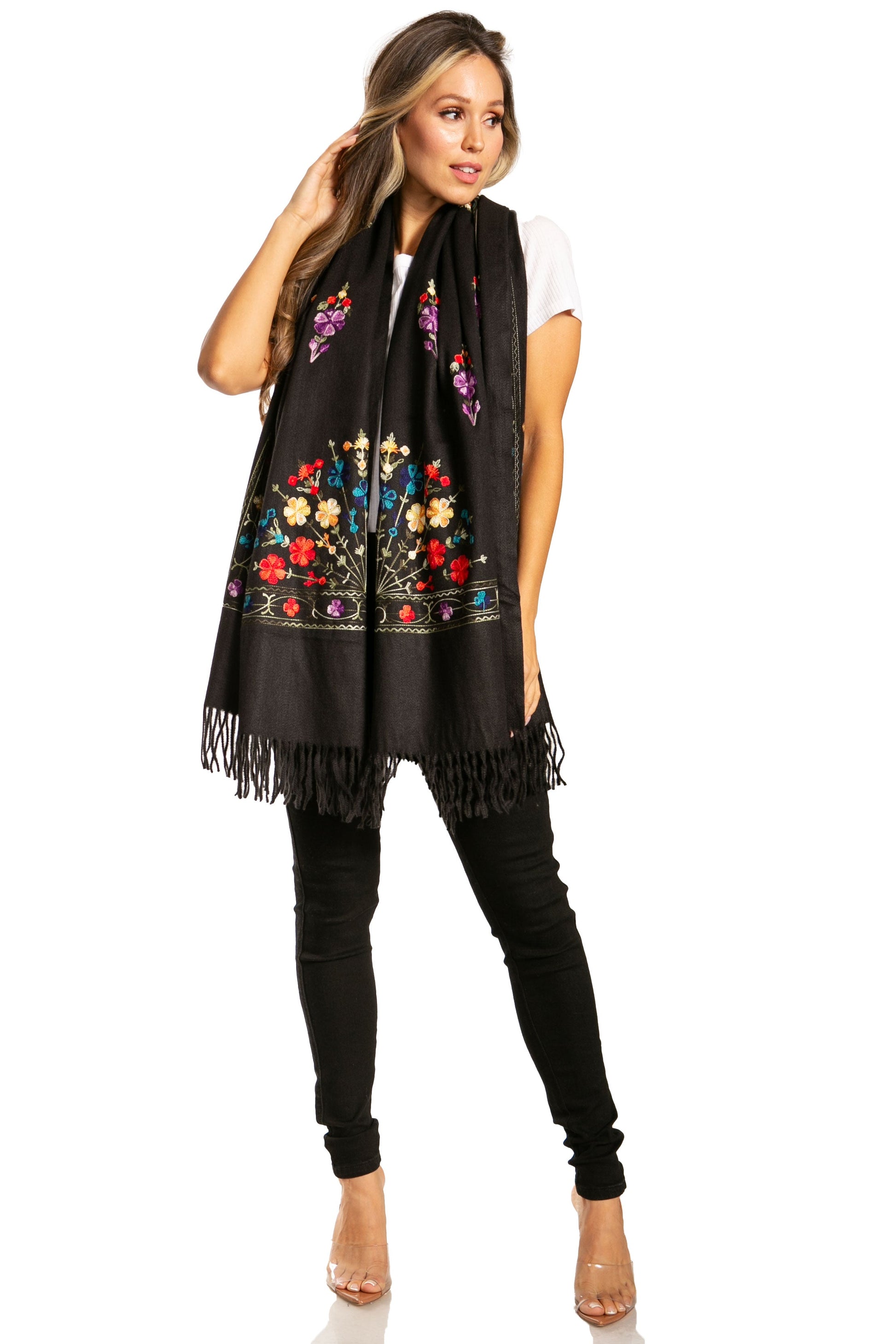 Sakkas Ginata Women's Large Casual Super Soft Embroidery Scarf Shawl Wrap Stole - Concordia Style Boutique