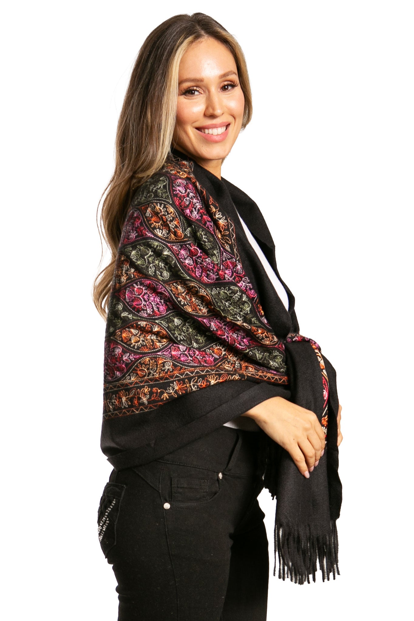 Sakkas Ginata Women's Large Casual Super Soft Embroidery Scarf Shawl Wrap Stole - Concordia Style Boutique