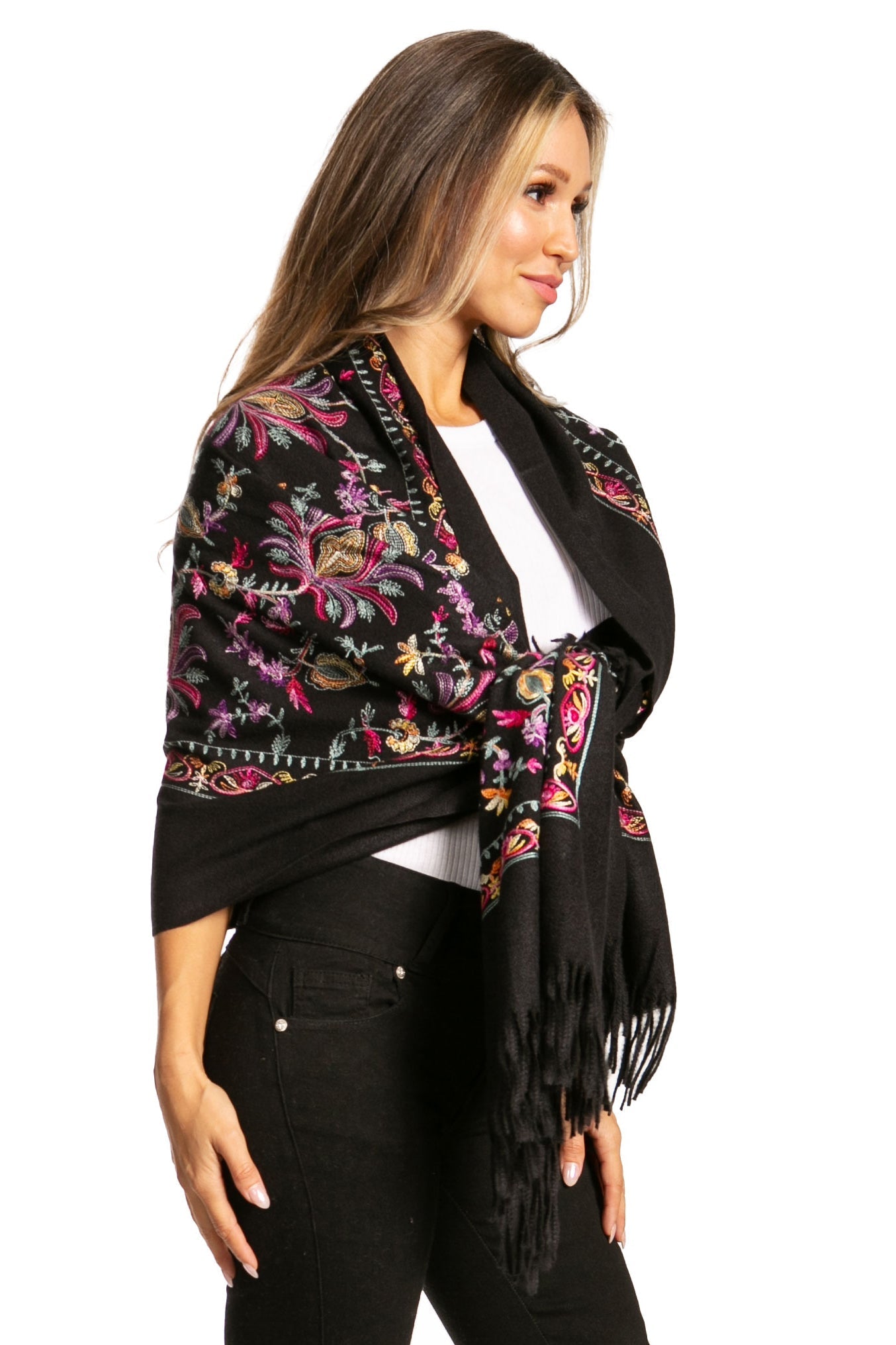 Sakkas Ginata Women's Large Casual Super Soft Embroidery Scarf Shawl Wrap Stole - Concordia Style Boutique