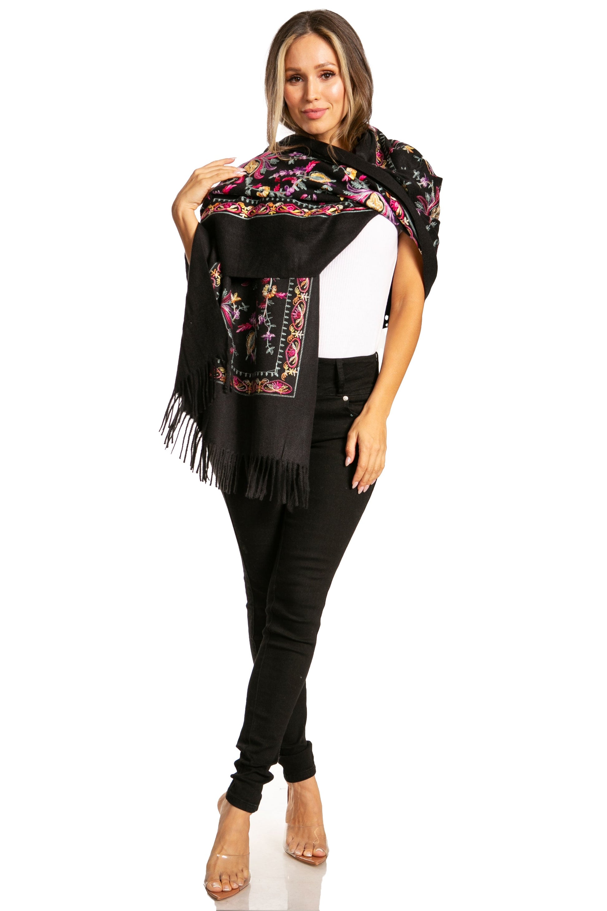 Sakkas Ginata Women's Large Casual Super Soft Embroidery Scarf Shawl Wrap Stole - Concordia Style Boutique