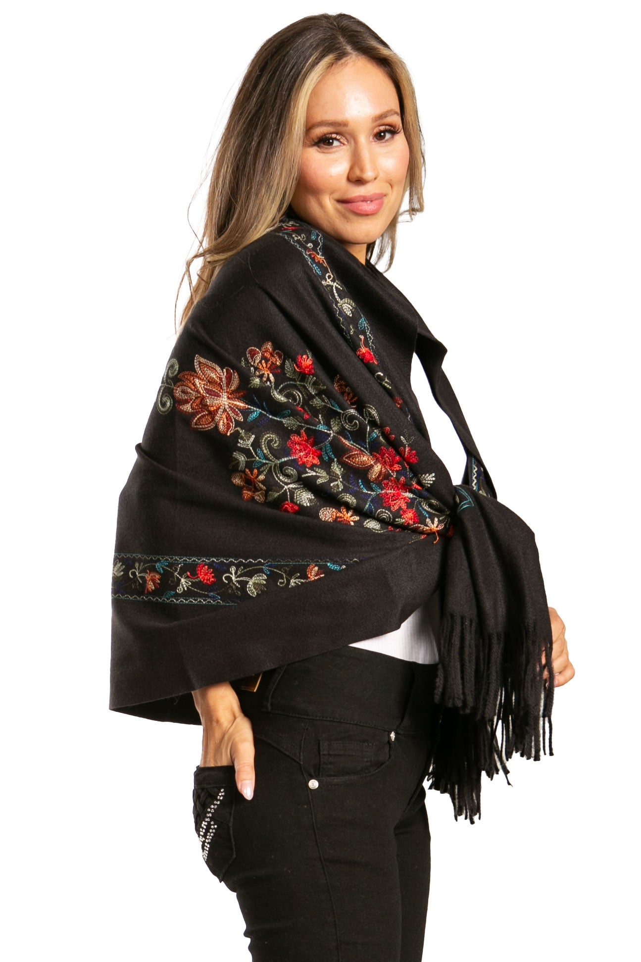 Sakkas Ginata Women's Large Casual Super Soft Embroidery Scarf Shawl Wrap Stole - Concordia Style Boutique
