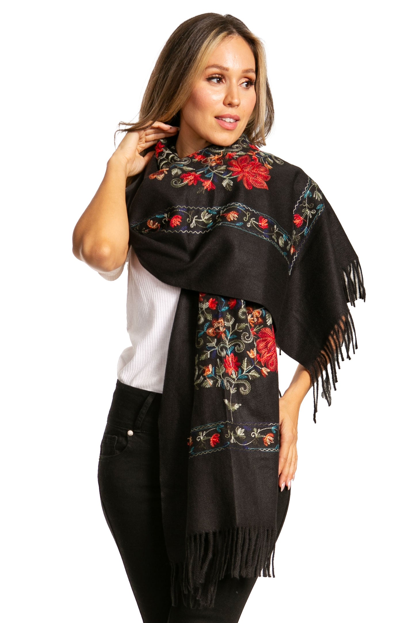 Sakkas Ginata Women's Large Casual Super Soft Embroidery Scarf Shawl Wrap Stole - Concordia Style Boutique