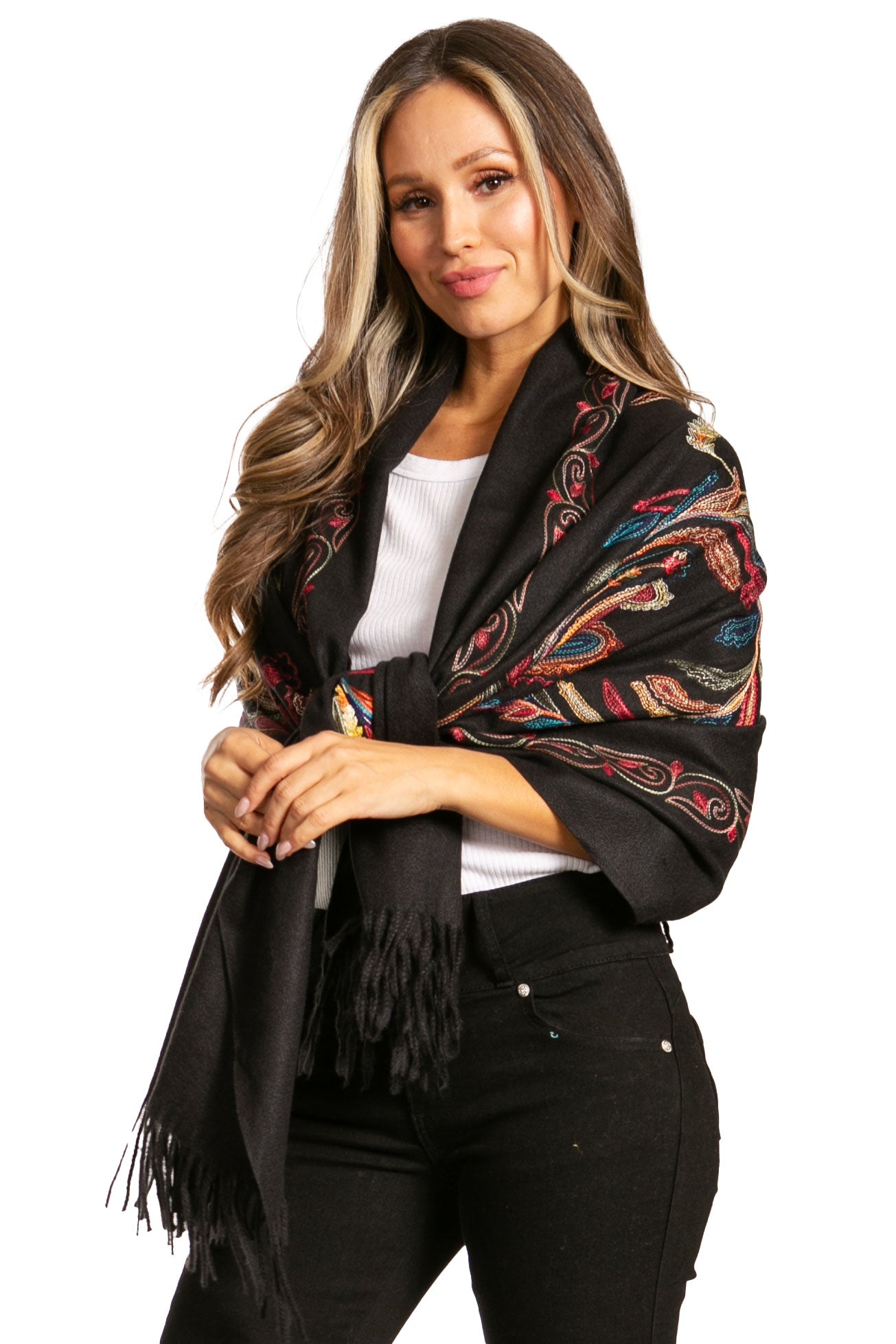 Sakkas Ginata Women's Large Casual Super Soft Embroidery Scarf Shawl Wrap Stole - Concordia Style Boutique