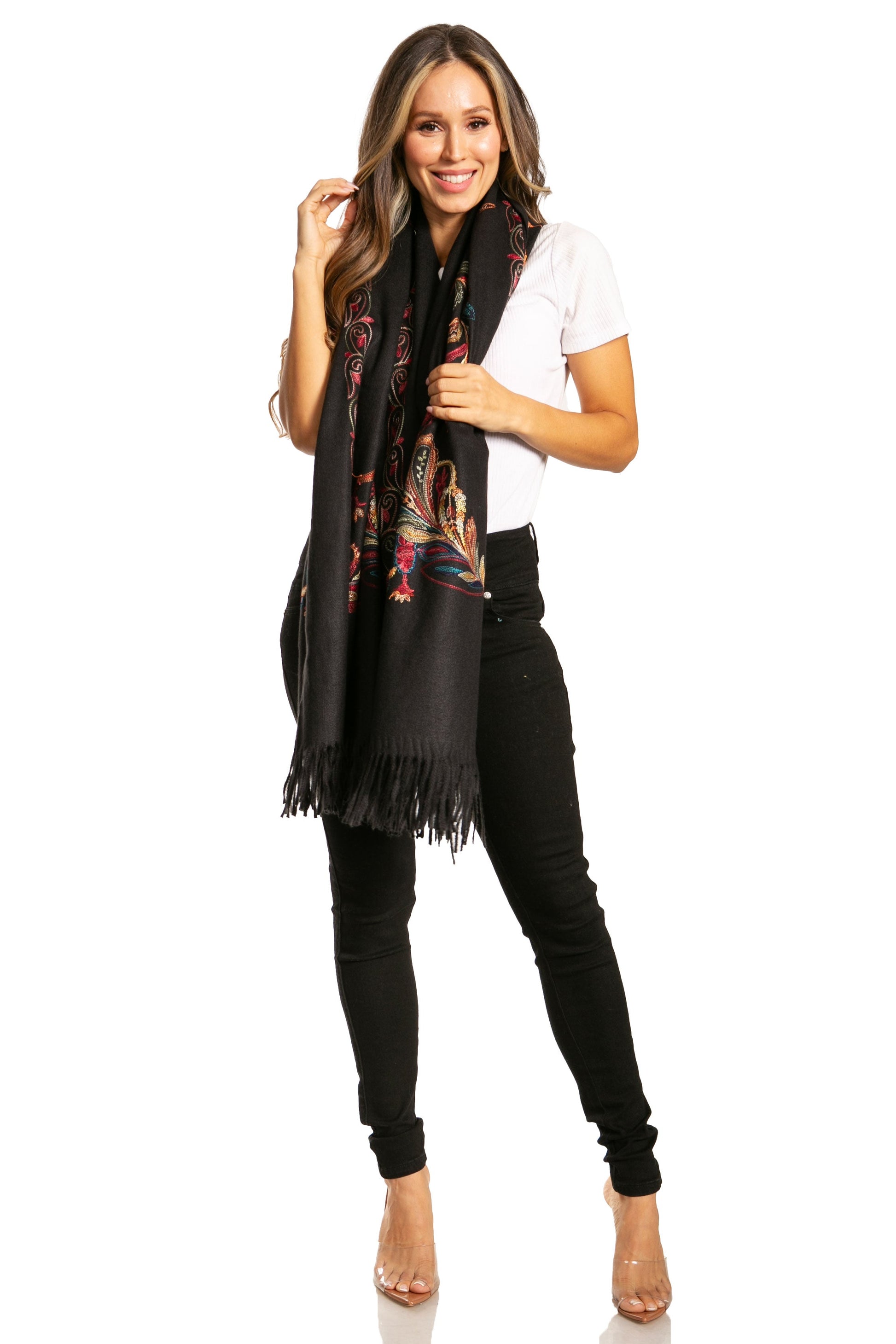 Sakkas Ginata Women's Large Casual Super Soft Embroidery Scarf Shawl Wrap Stole - Concordia Style Boutique