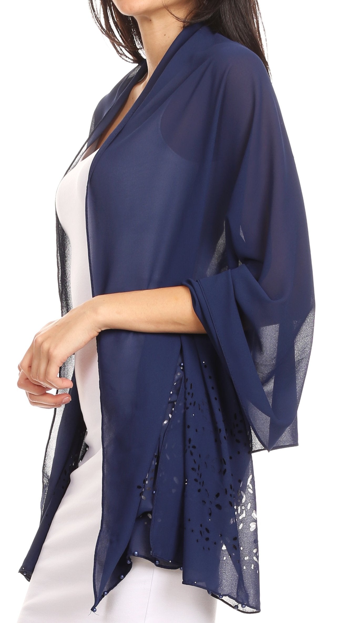 Sakkas Naomi Women Soft Sheer Embellished Chiffon Bridal Wedding Scarf Shawl Wrap - Concordia Style Boutique