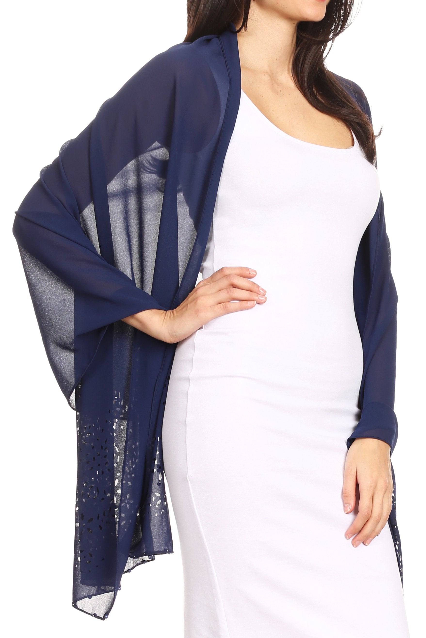 Sakkas Naomi Women Soft Sheer Embellished Chiffon Bridal Wedding Scarf Shawl Wrap - Concordia Style Boutique