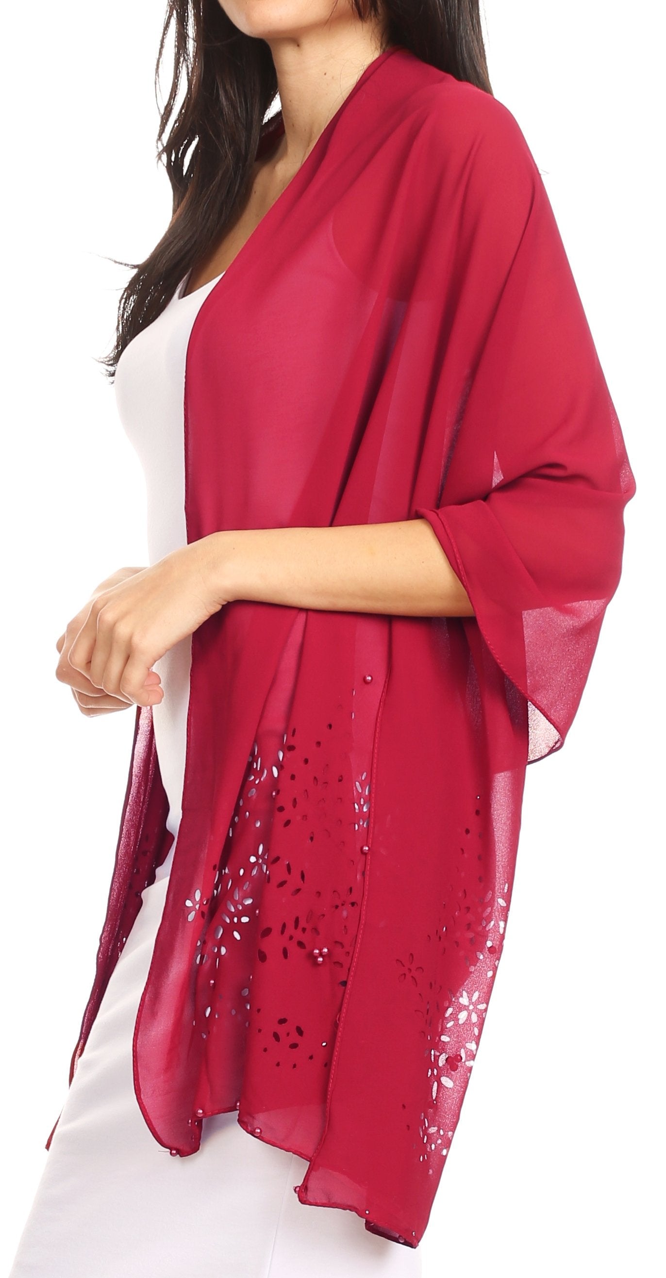 Sakkas Naomi Women Soft Sheer Embellished Chiffon Bridal Wedding Scarf Shawl Wrap - Concordia Style Boutique