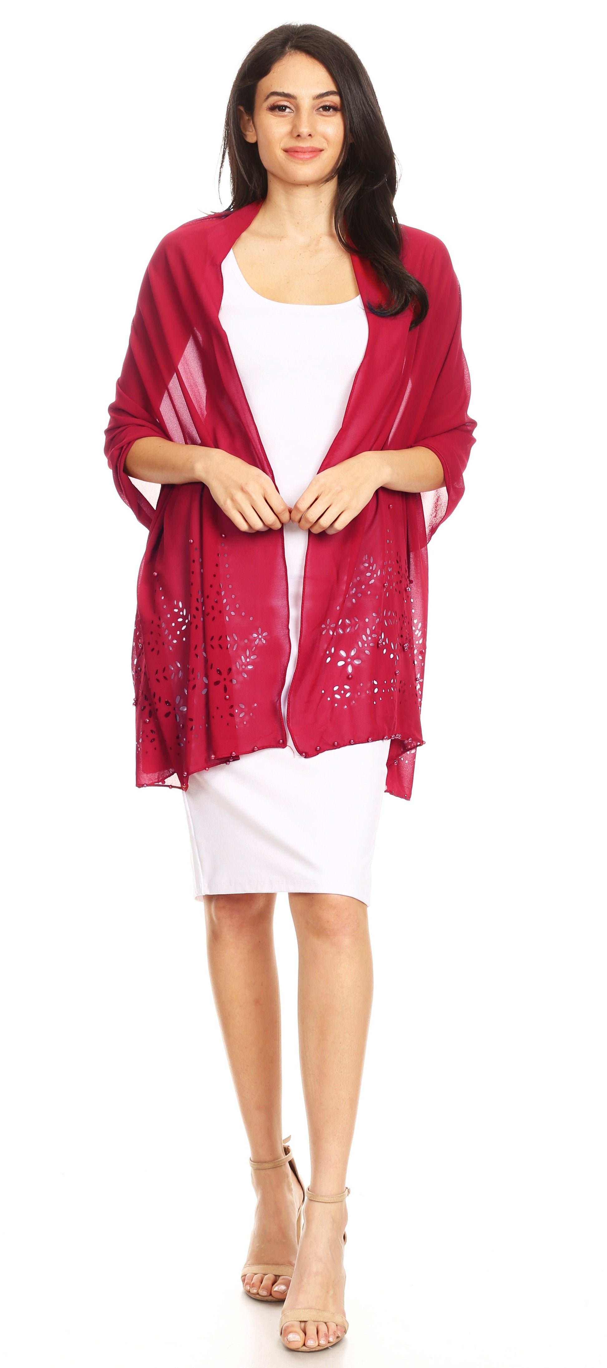 Sakkas Naomi Women Soft Sheer Embellished Chiffon Bridal Wedding Scarf Shawl Wrap - Concordia Style Boutique