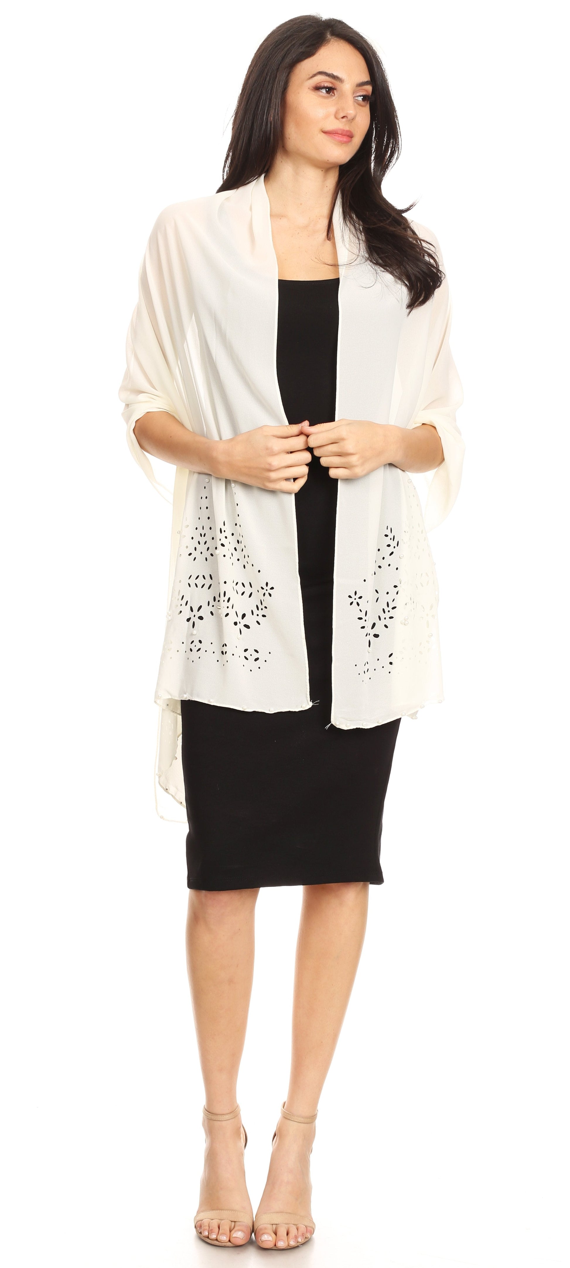 Sakkas Naomi Women Soft Sheer Embellished Chiffon Bridal Wedding Scarf Shawl Wrap - Concordia Style Boutique