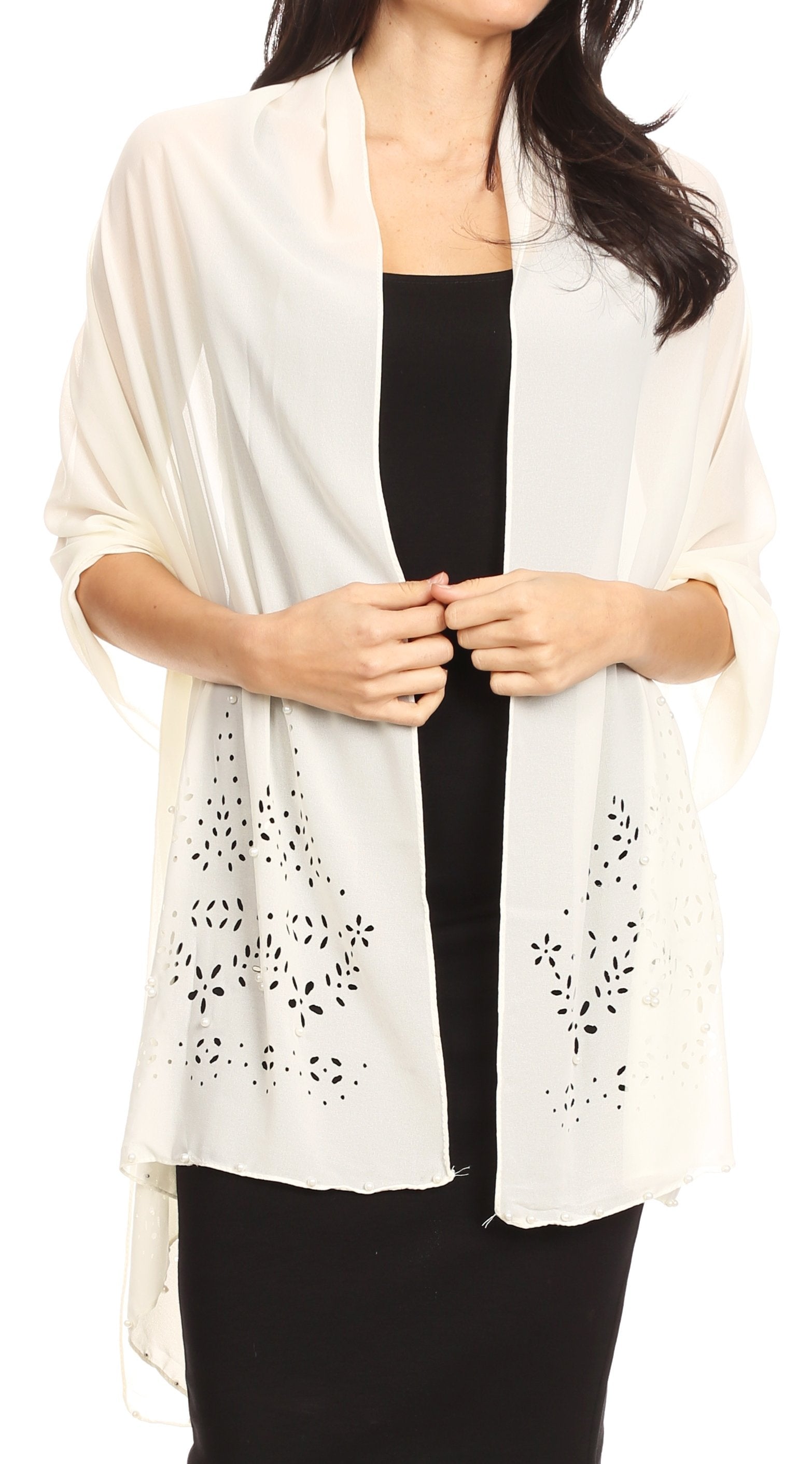 Sakkas Naomi Women Soft Sheer Embellished Chiffon Bridal Wedding Scarf Shawl Wrap - Concordia Style Boutique