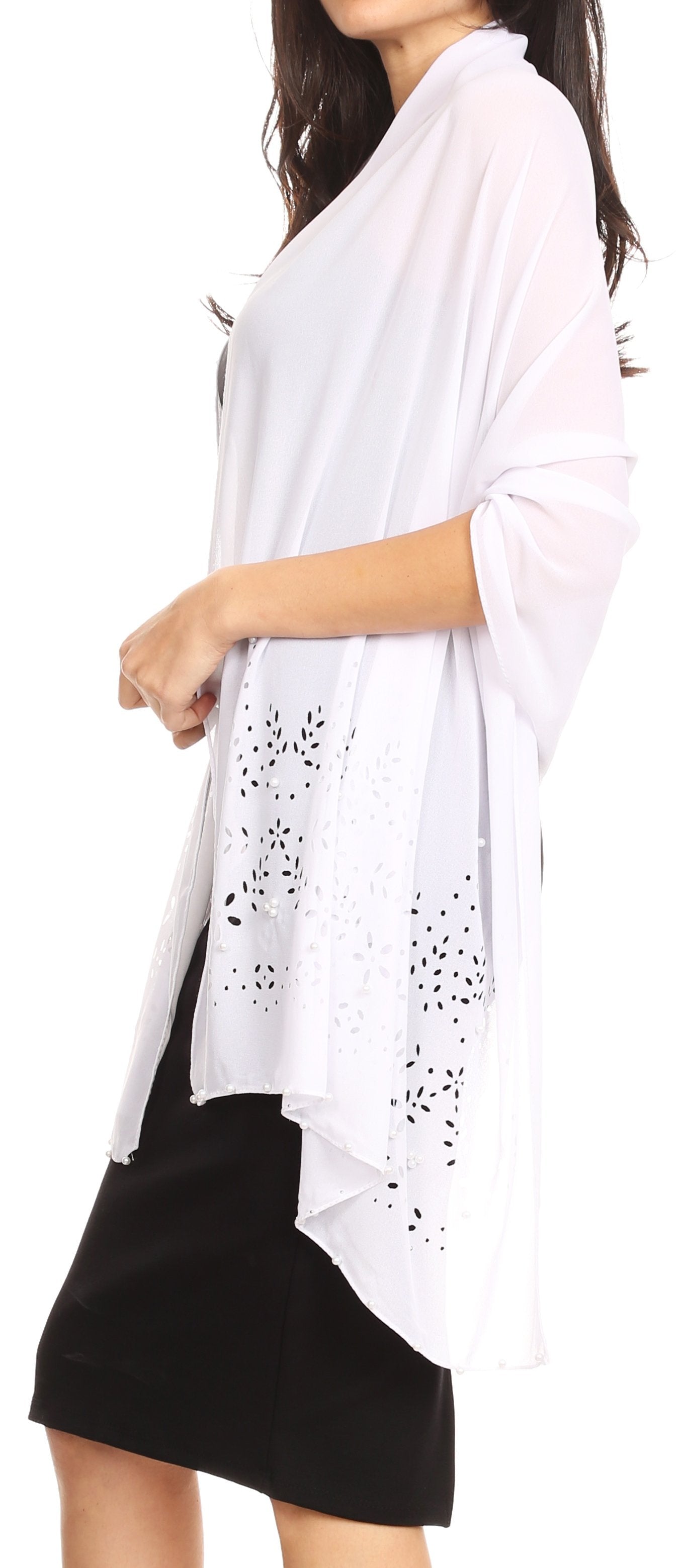 Sakkas Naomi Women Soft Sheer Embellished Chiffon Bridal Wedding Scarf Shawl Wrap - Concordia Style Boutique
