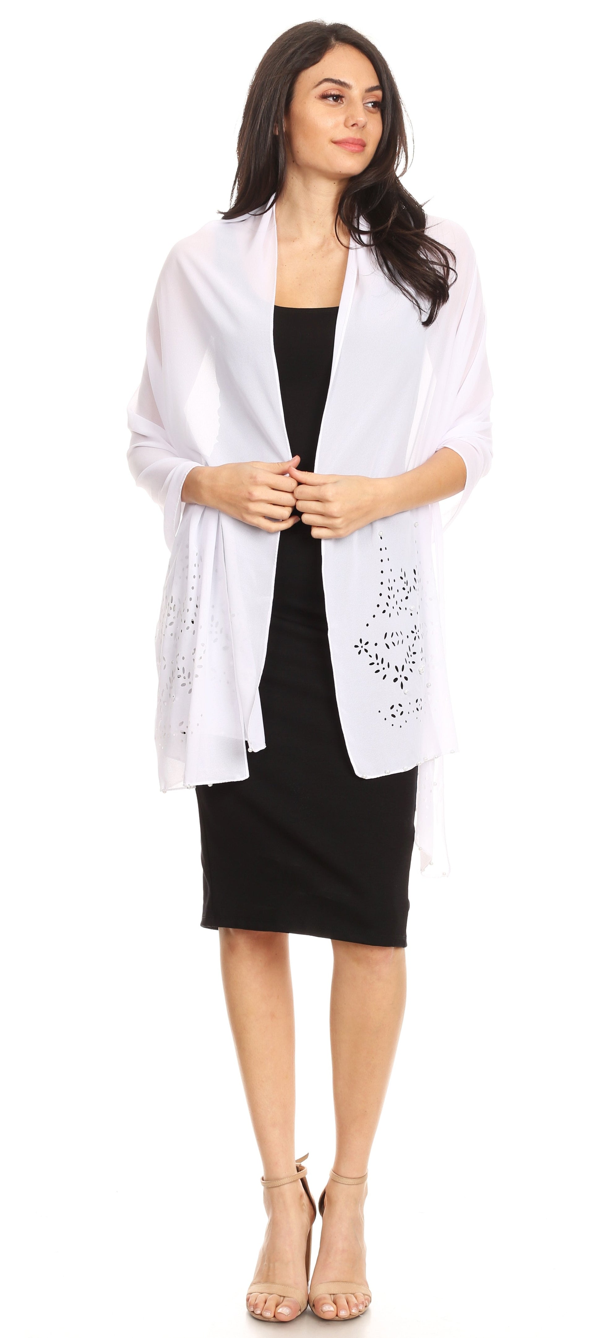 Sakkas Naomi Women Soft Sheer Embellished Chiffon Bridal Wedding Scarf Shawl Wrap - Concordia Style Boutique