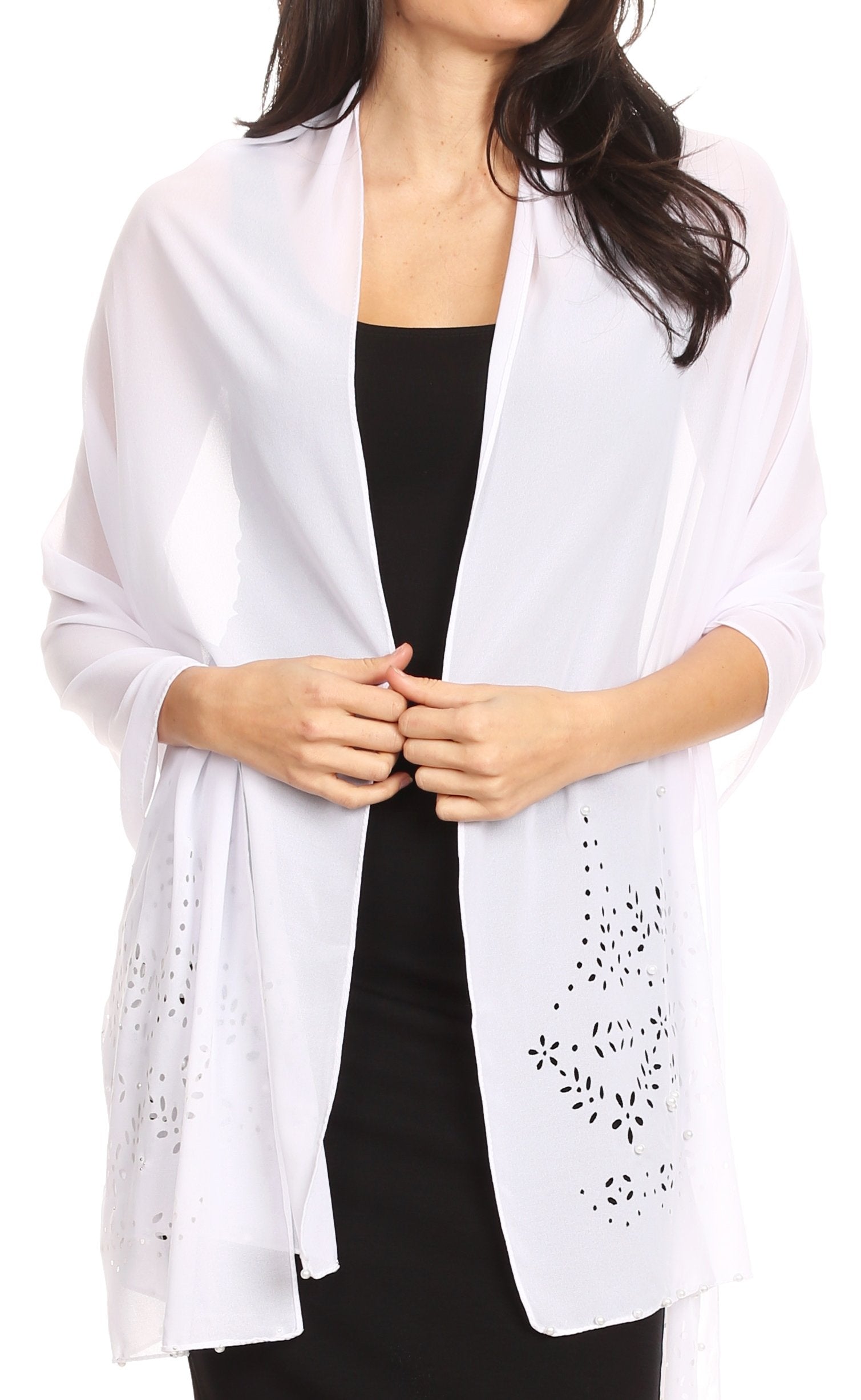 Sakkas Naomi Women Soft Sheer Embellished Chiffon Bridal Wedding Scarf Shawl Wrap - Concordia Style Boutique