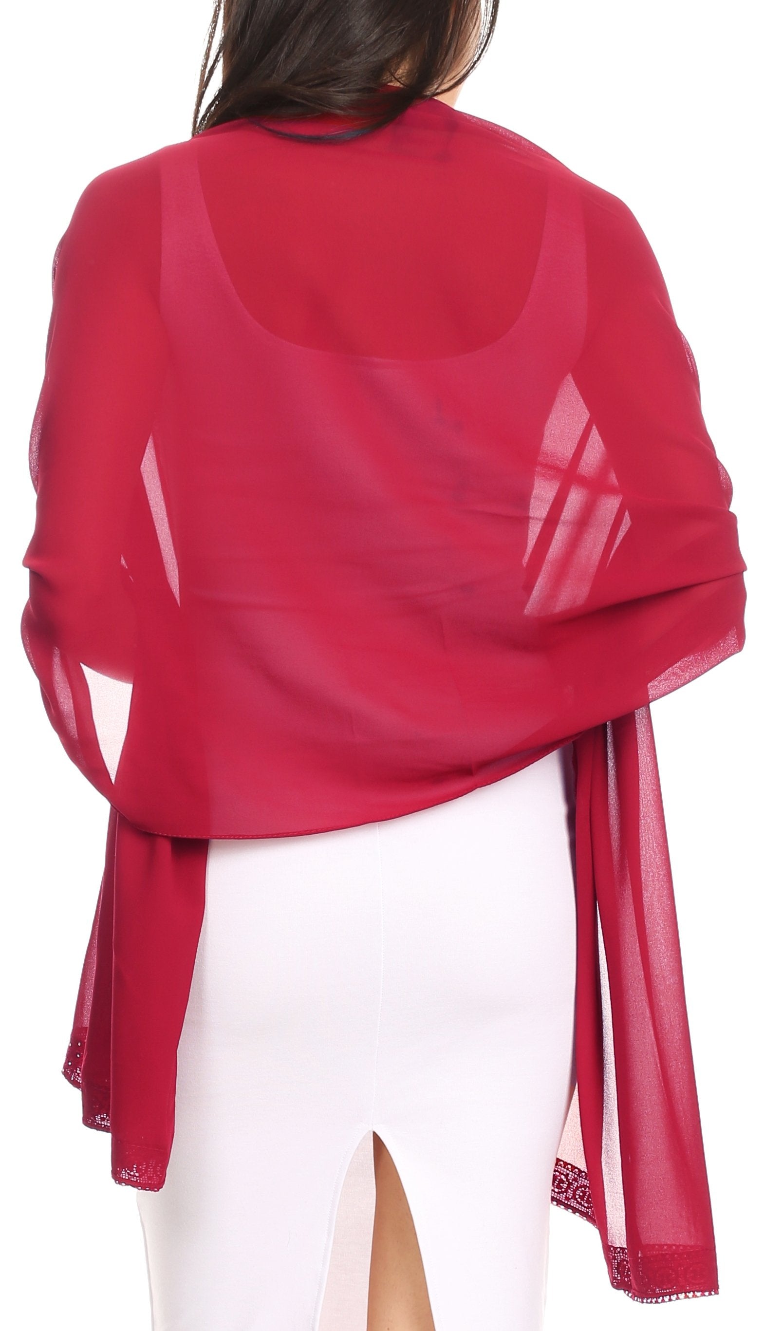 Sakkas Naomi Women Soft Sheer Embellished Chiffon Bridal Wedding Scarf Shawl Wrap - Concordia Style Boutique
