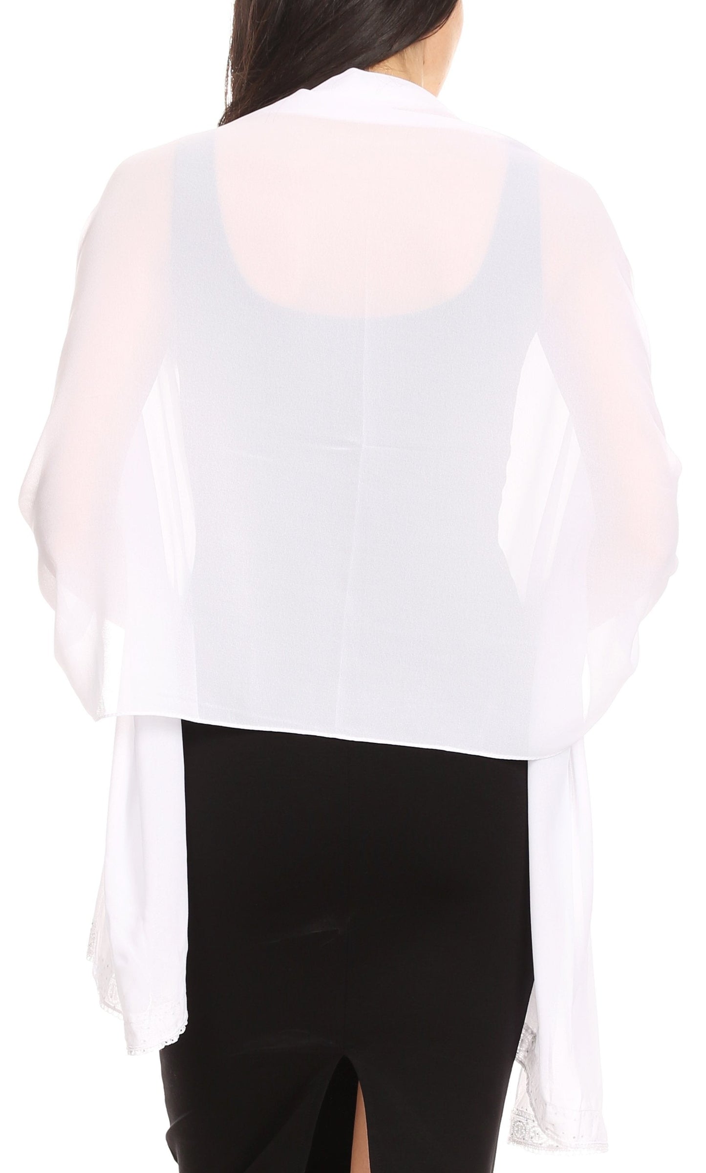 Sakkas Naomi Women Soft Sheer Embellished Chiffon Bridal Wedding Scarf Shawl Wrap - Concordia Style Boutique