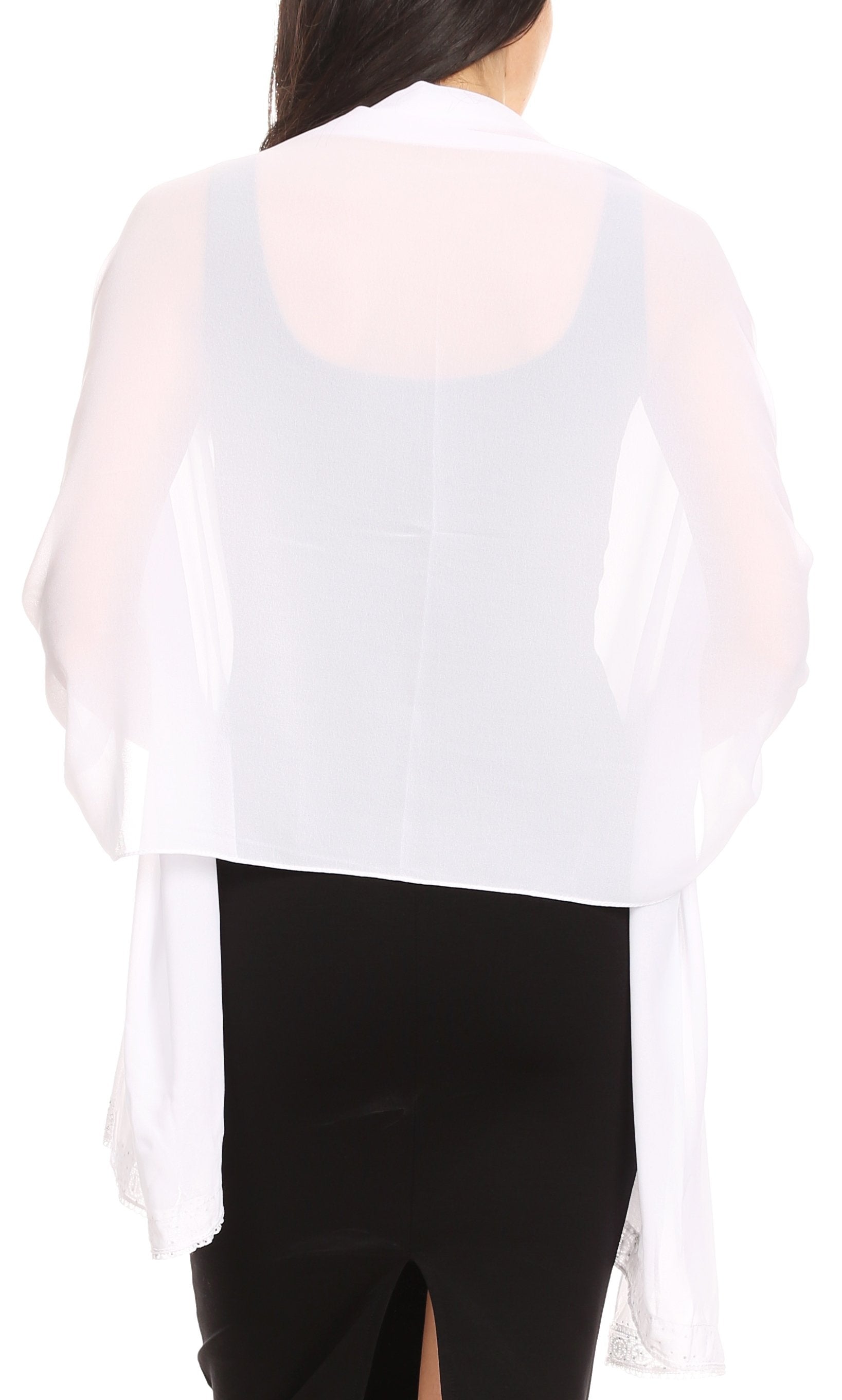 Sakkas Naomi Women Soft Sheer Embellished Chiffon Bridal Wedding Scarf Shawl Wrap - Concordia Style Boutique