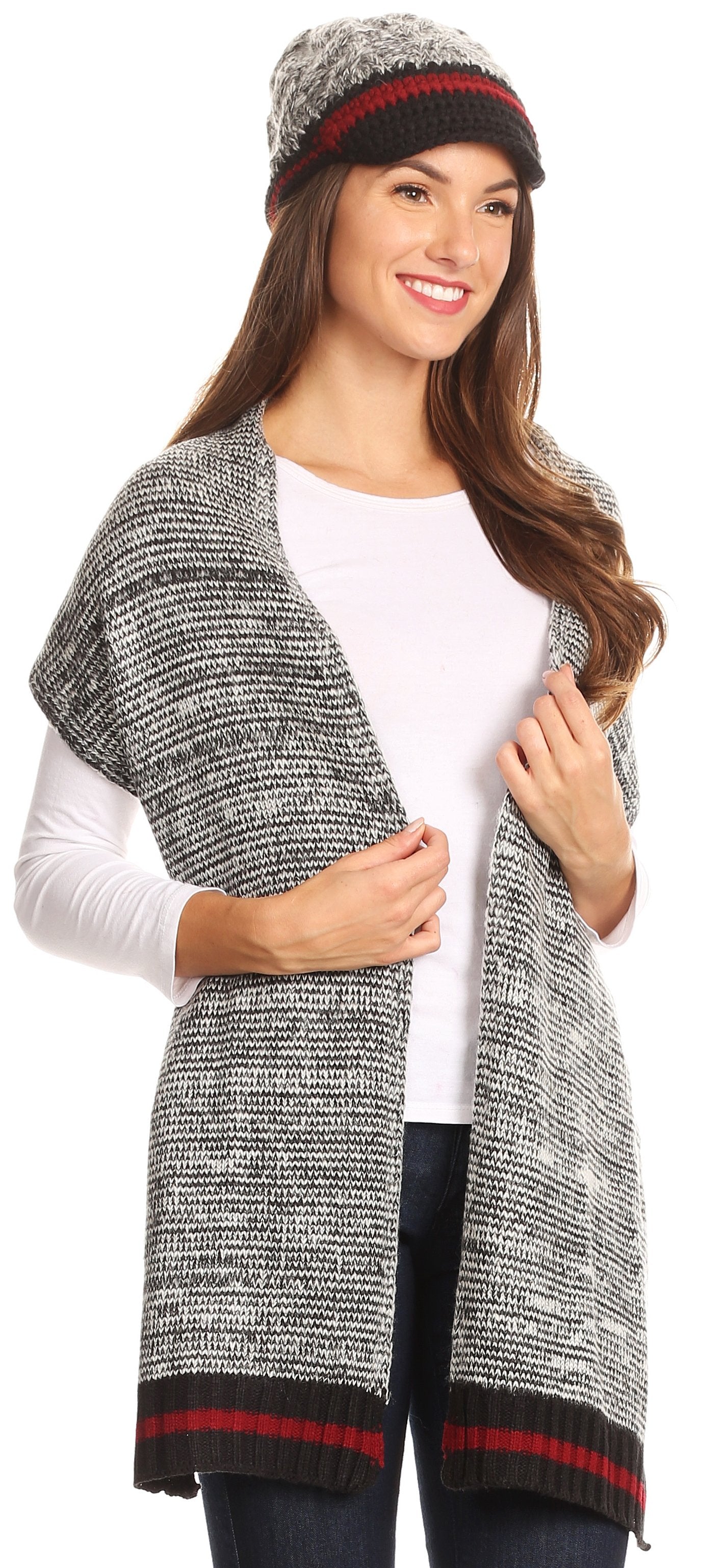 Sakkas Theo Unisex Warm Winter Heather and stripes Knit Hat & Scarf Set - Concordia Style Boutique