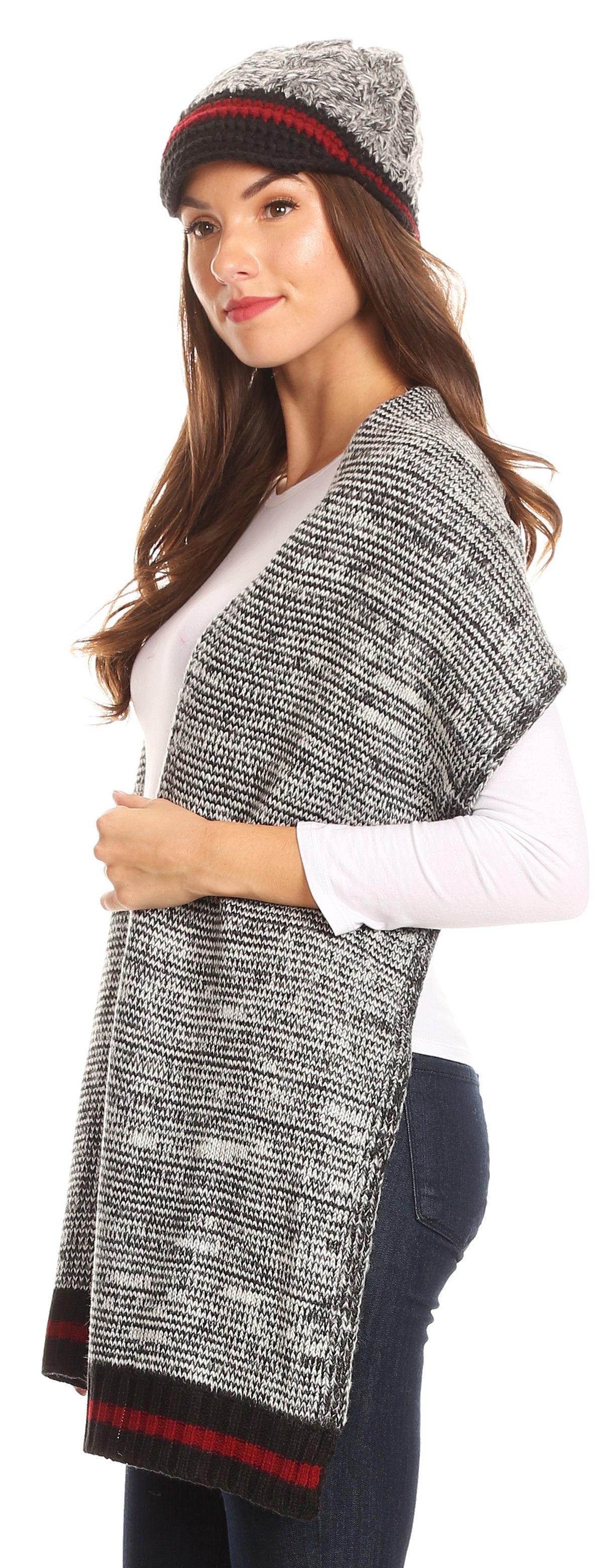 Sakkas Theo Unisex Warm Winter Heather and stripes Knit Hat & Scarf Set - Concordia Style Boutique